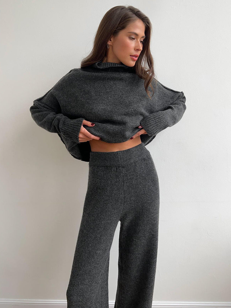 Ensemble pull à col roulé tricoté pour femme