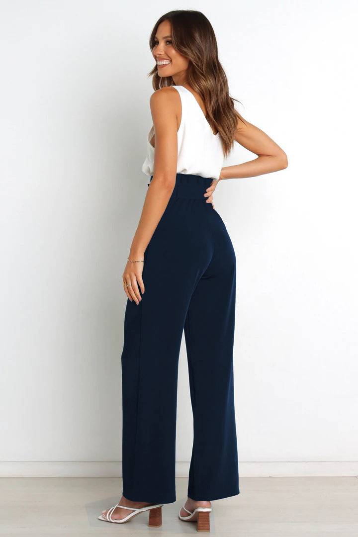 Pantalon taille haute avec ceinture à nouer pour femme