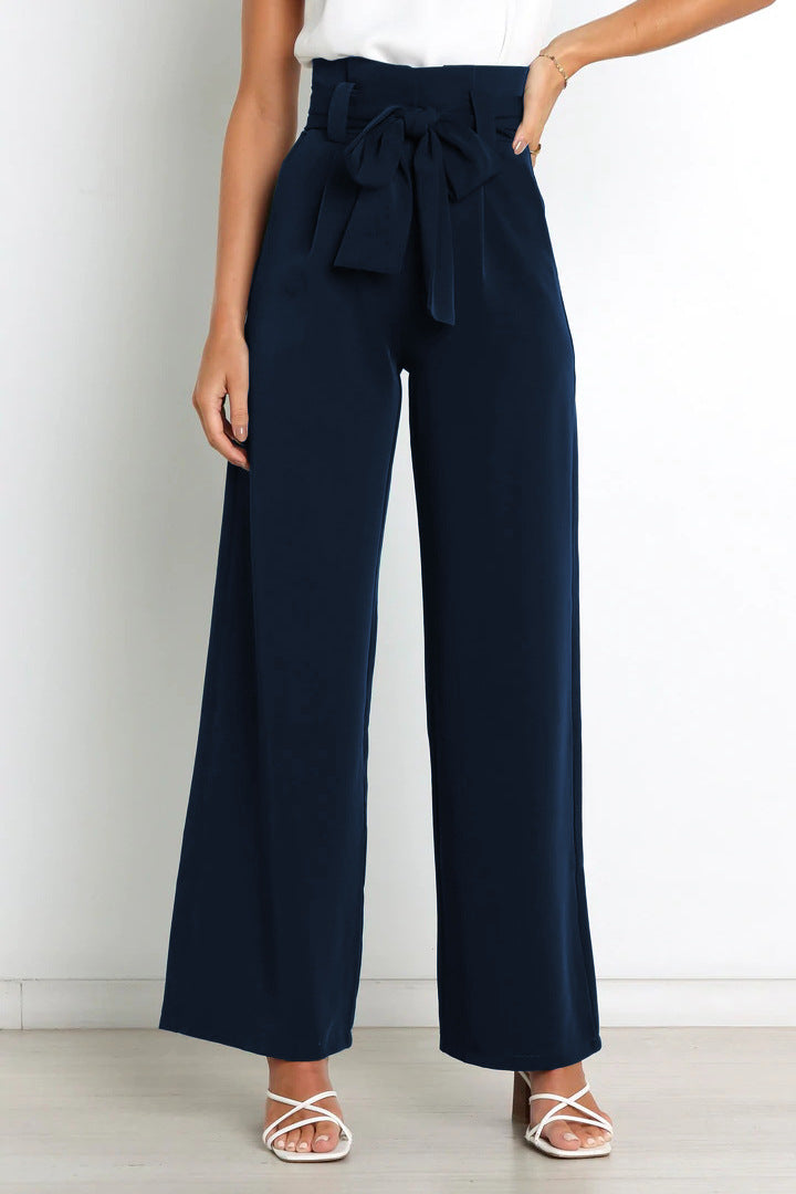 Pantalon taille haute avec ceinture à nouer pour femme