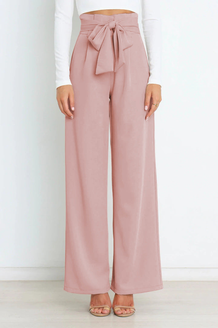 Pantalon taille haute avec ceinture à nouer pour femme