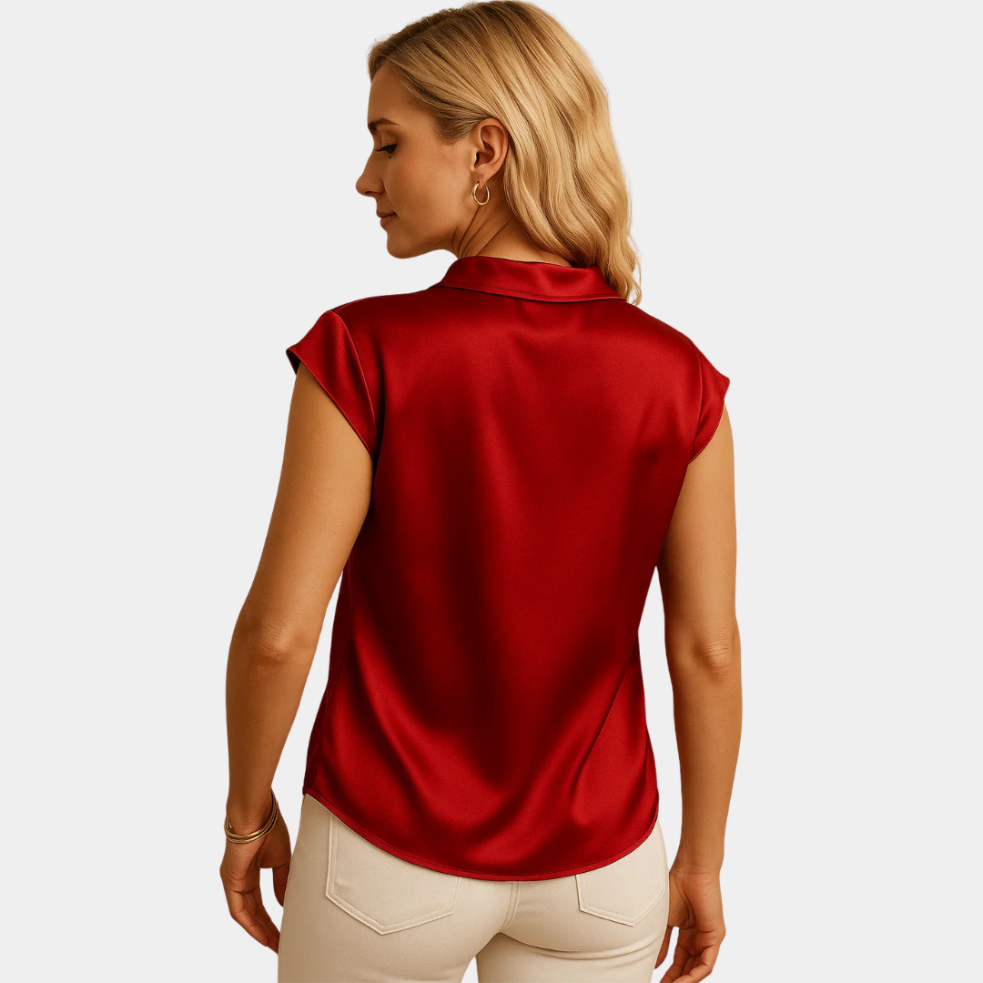 Blouse femme en satin sans manches avec grand noeud