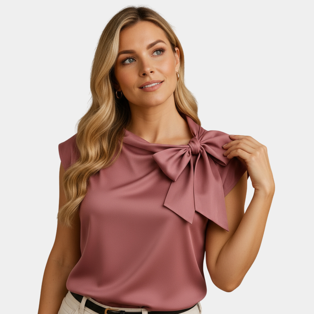 Blouse femme en satin sans manches avec grand noeud