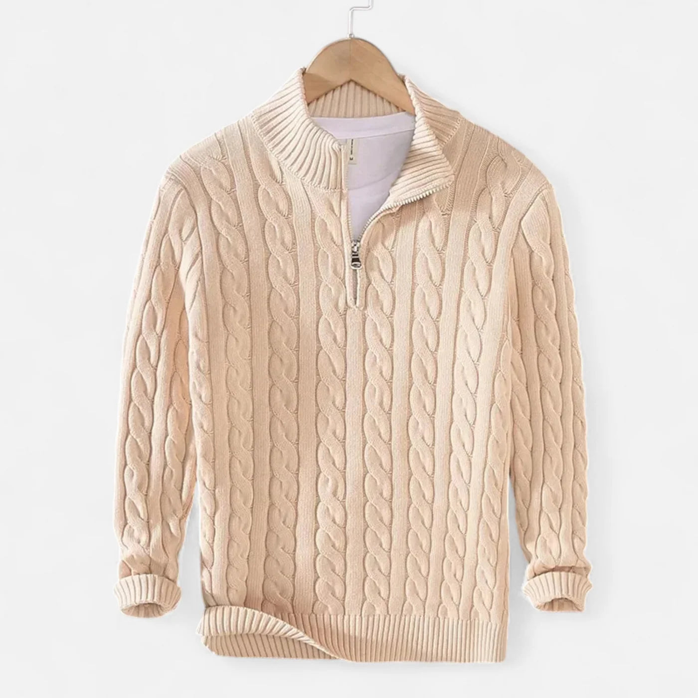 Pull à col roulé zippé en maille épaisse pour homme