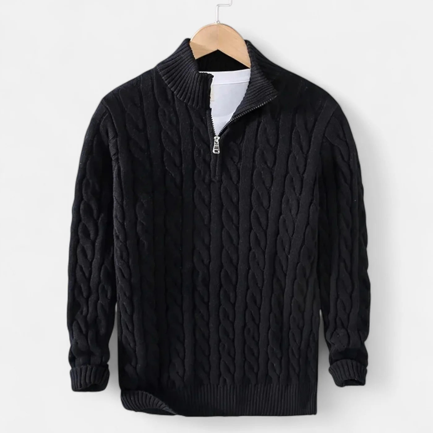 Pull à col roulé zippé en maille épaisse pour homme