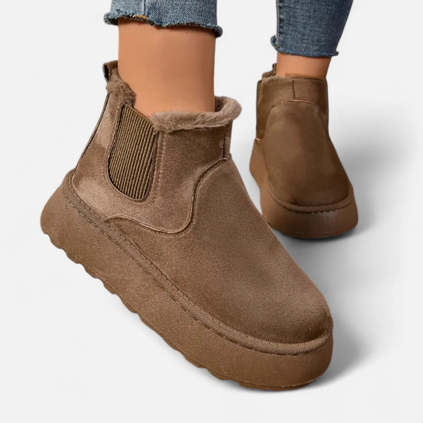 Bottines d’hiver à plateforme doublées en peluche pour femme