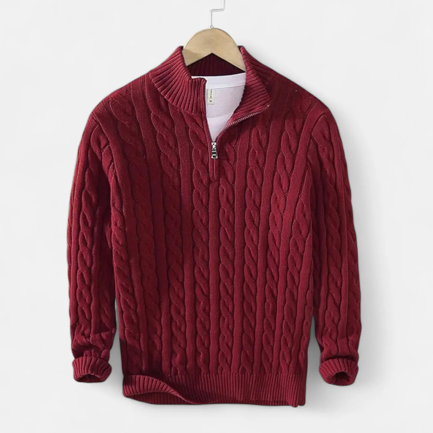 Pull à col roulé zippé en maille épaisse pour homme