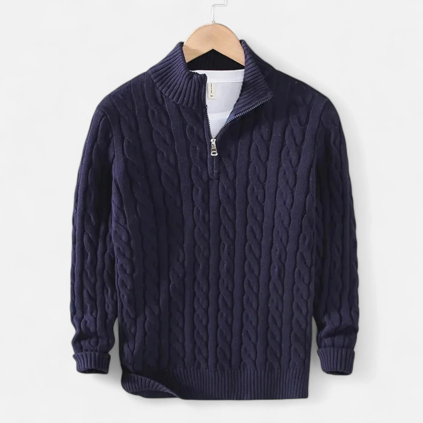 Pull à col roulé zippé en maille épaisse pour homme