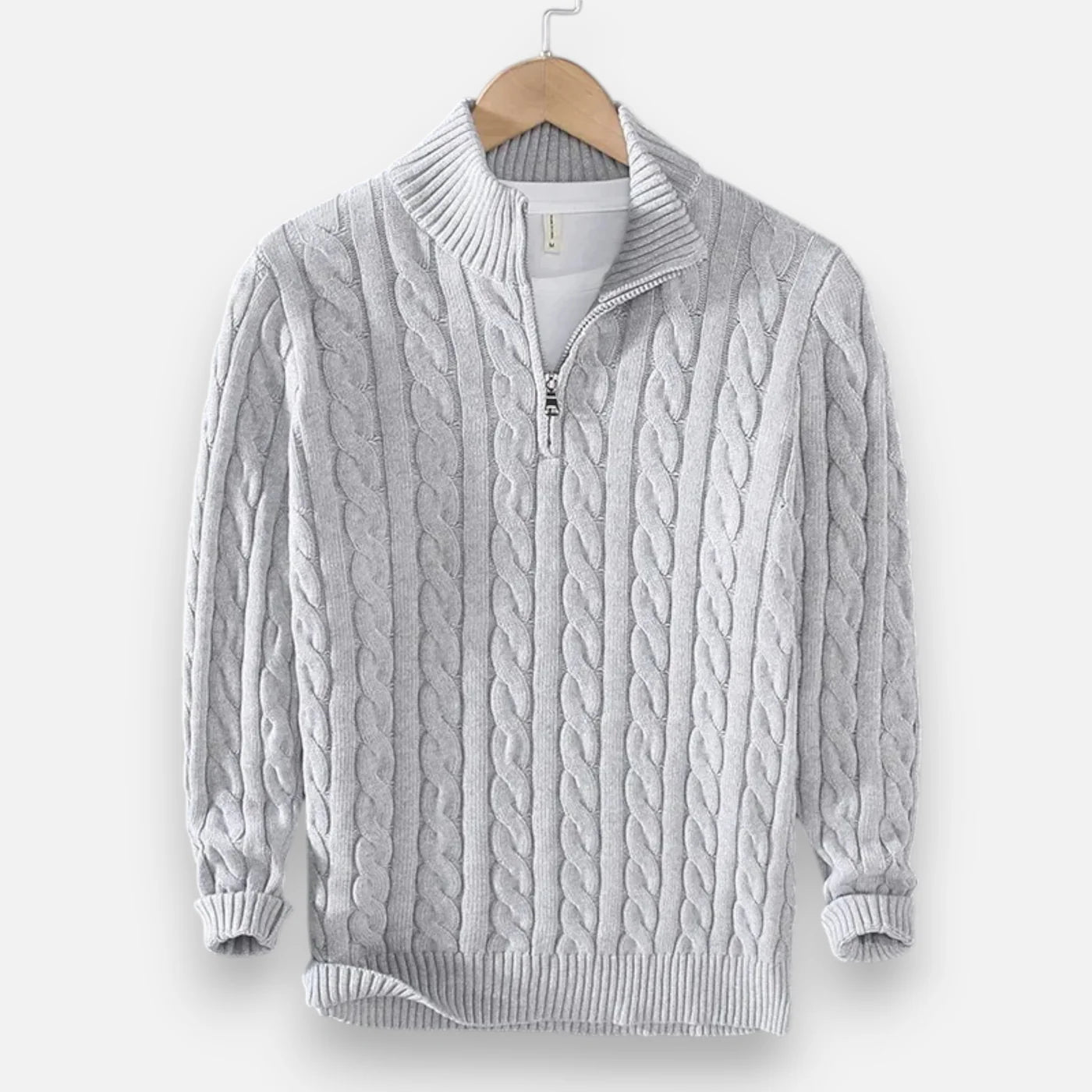 Pull à col roulé zippé en maille épaisse pour homme