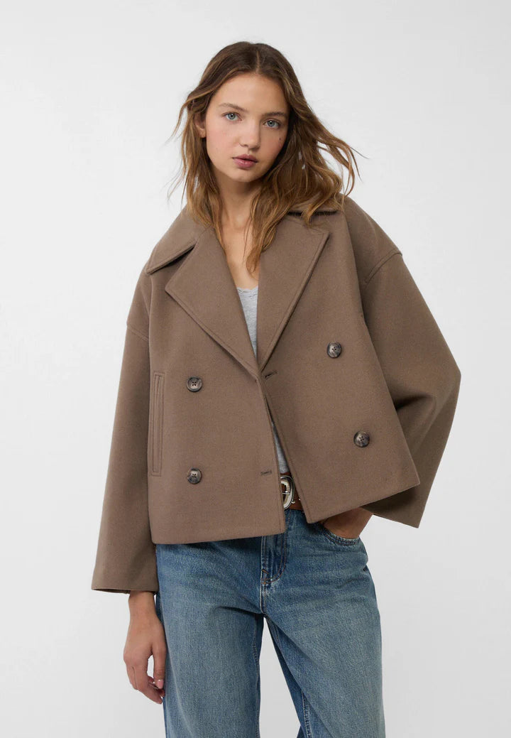 Veste chic courte à double boutonnage pour femme
