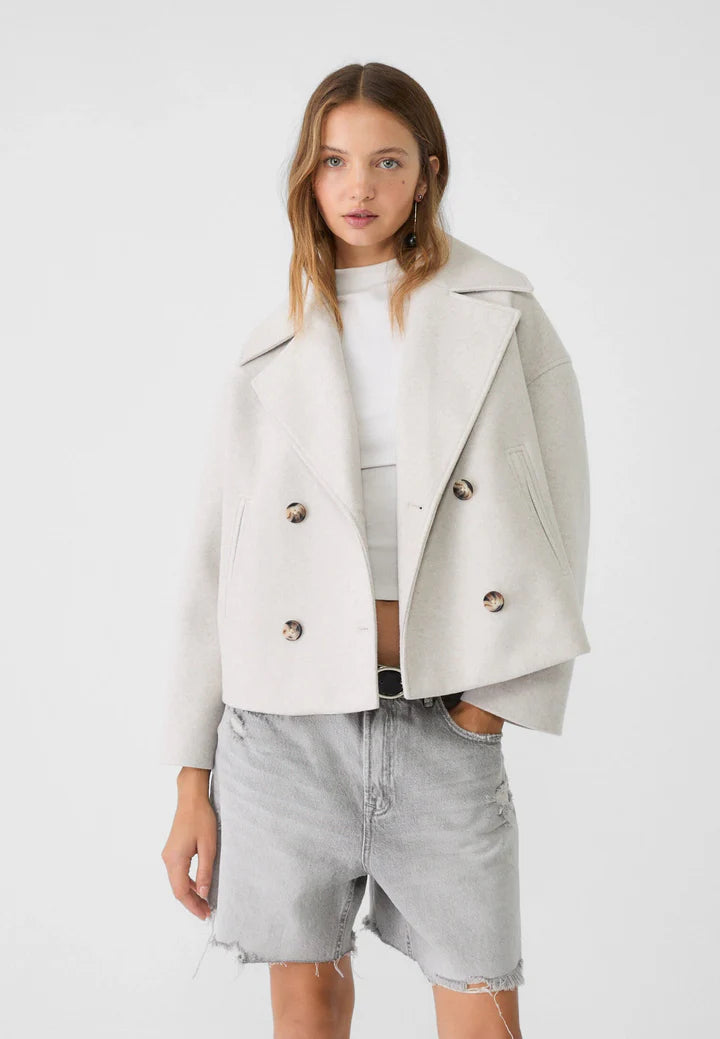 Veste Courte Double Boutonnage Femme - Trench Court Tweed Style Rue Élégant