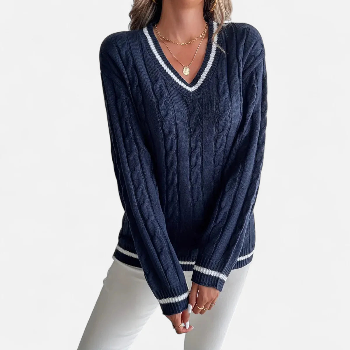 Pull torsadé pour femme col en V élégance