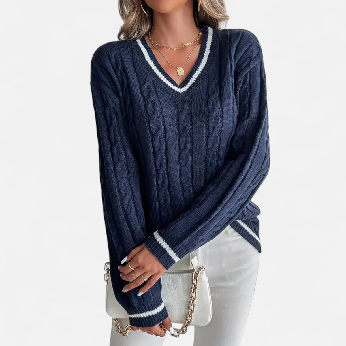 Pull torsadé pour femme col en V élégance
