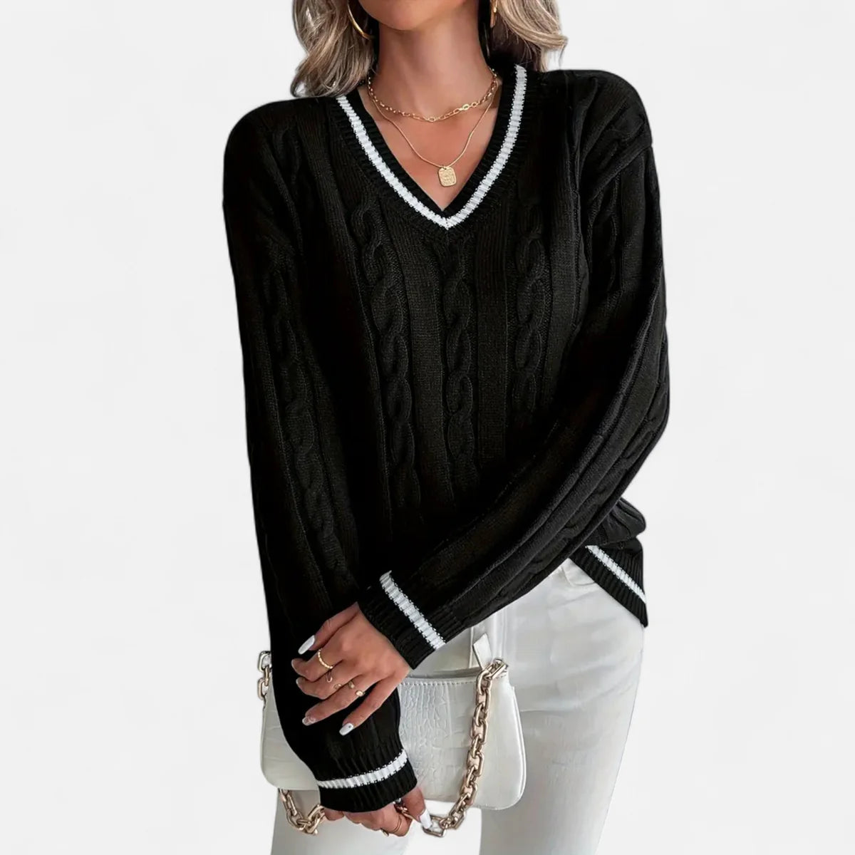 Pull torsadé pour femme col en V élégance