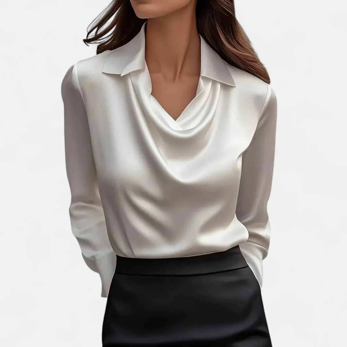 Blouse en Satin à Col en V Plissé pour Femme