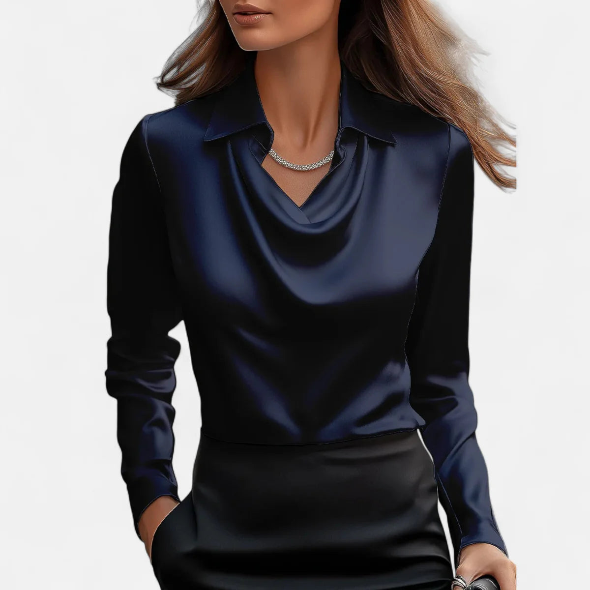 Blouse en Satin à Col en V Plissé pour Femme
