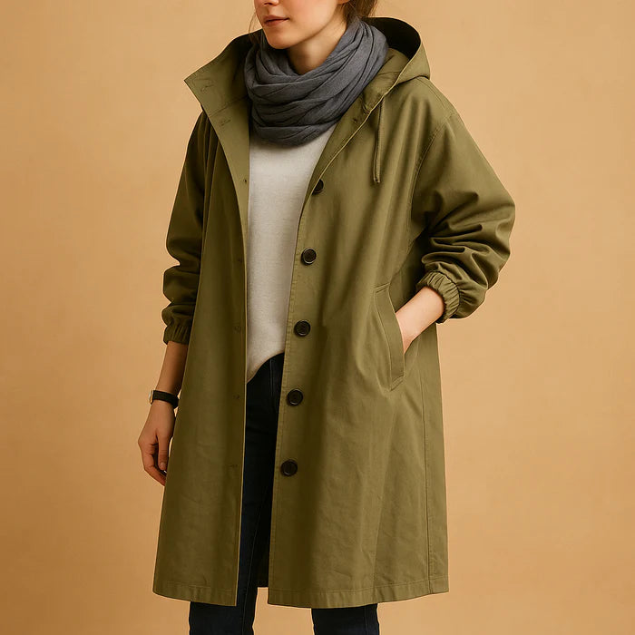 Manteau long imperméable pour femme avec capuche et poches