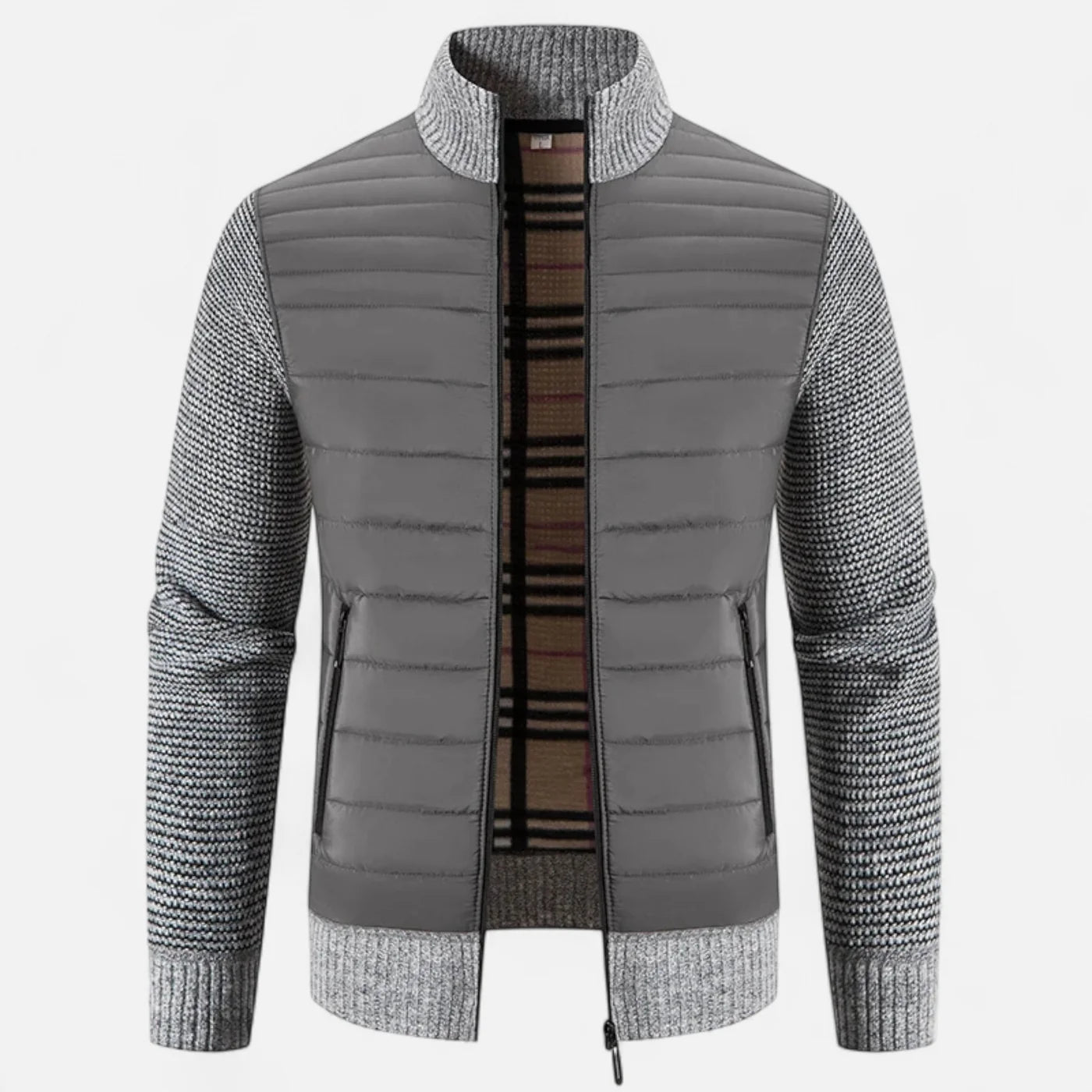 Veste bimatière pour homme à col montant
