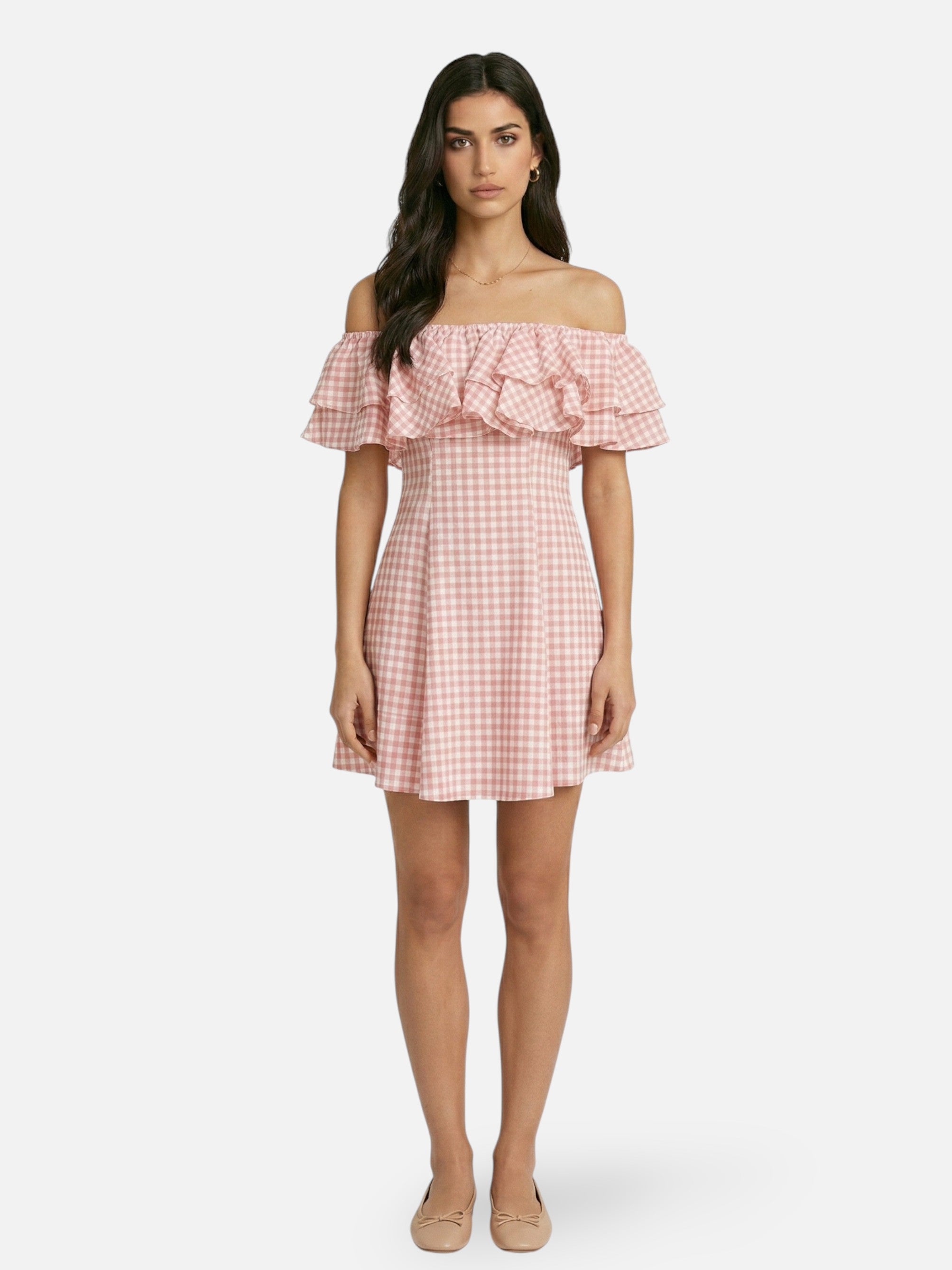Robe d’été vichy épaules dénudées pour femme