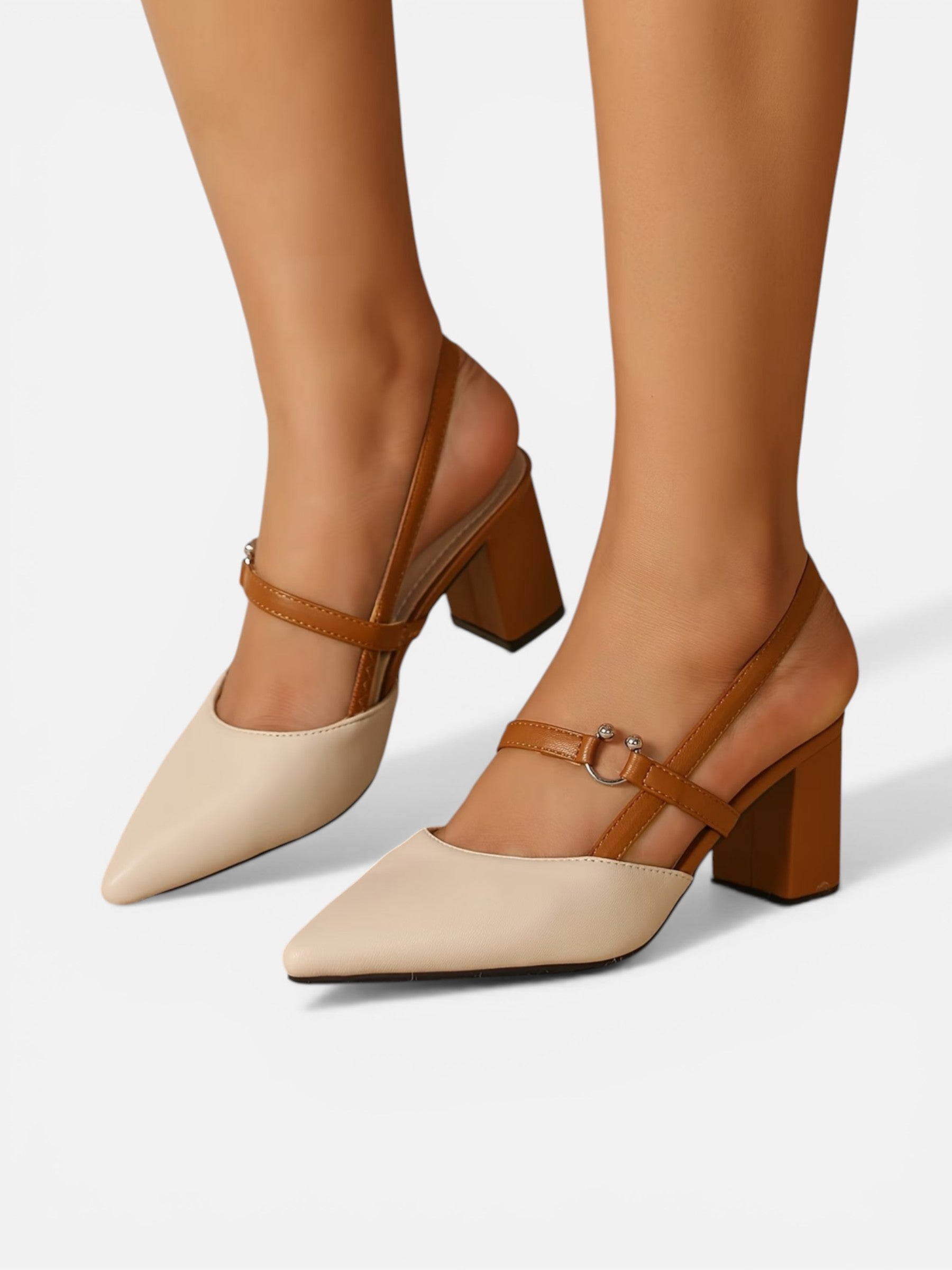 Women's slingback pumps with square heel and elegant strap