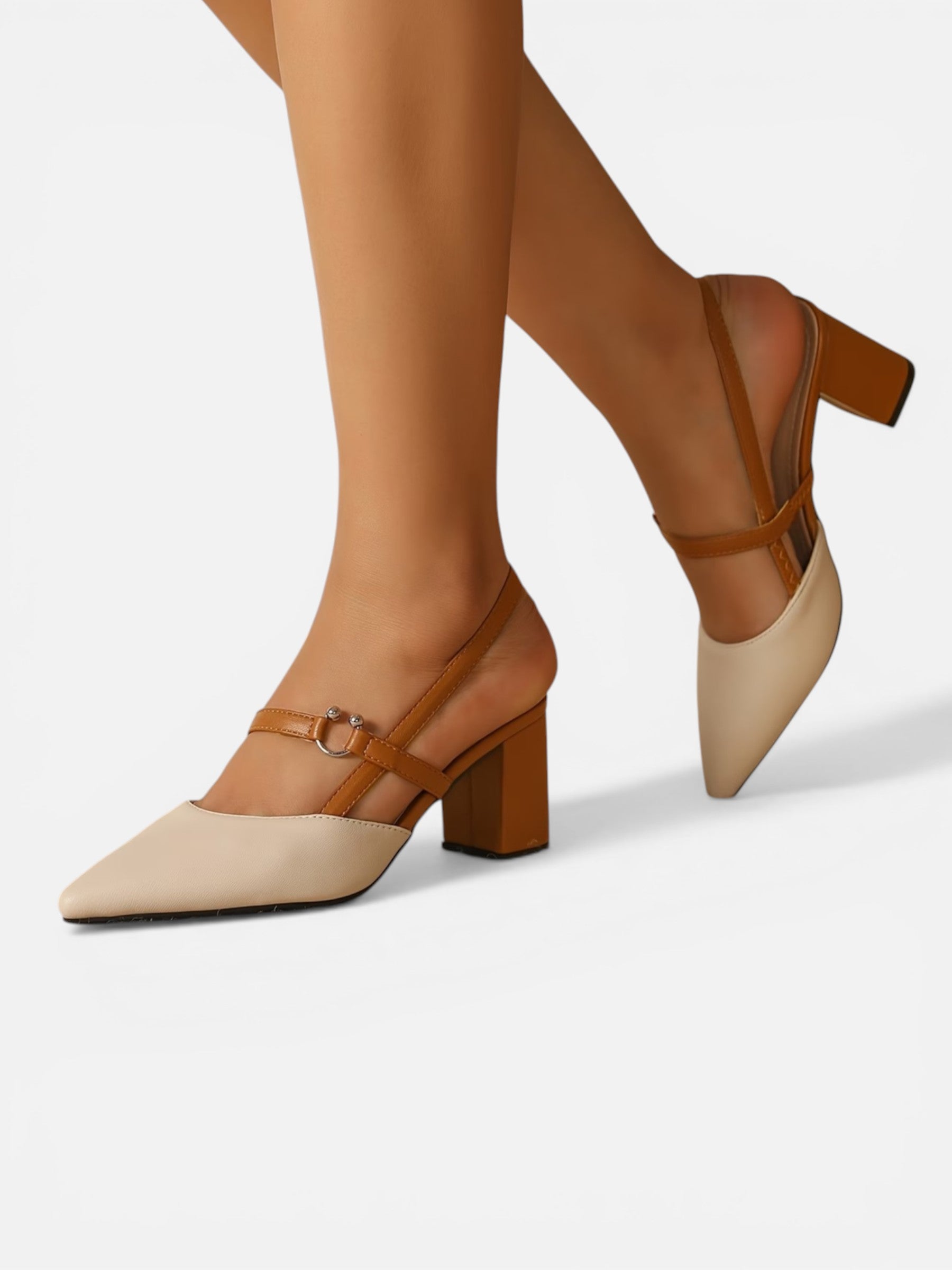 Women's slingback pumps with square heel and elegant strap
