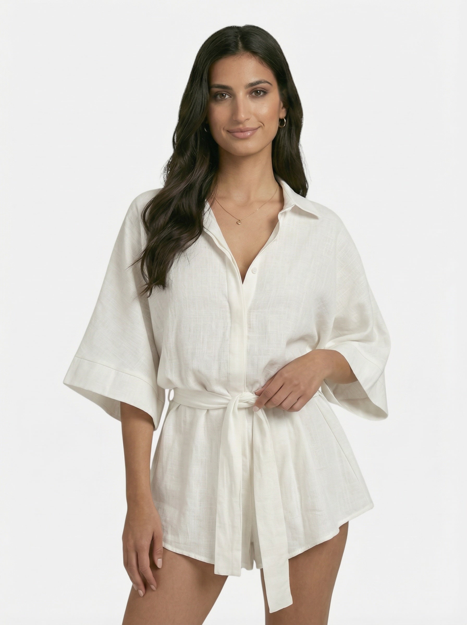 Elegant belted short jumpsuit for women