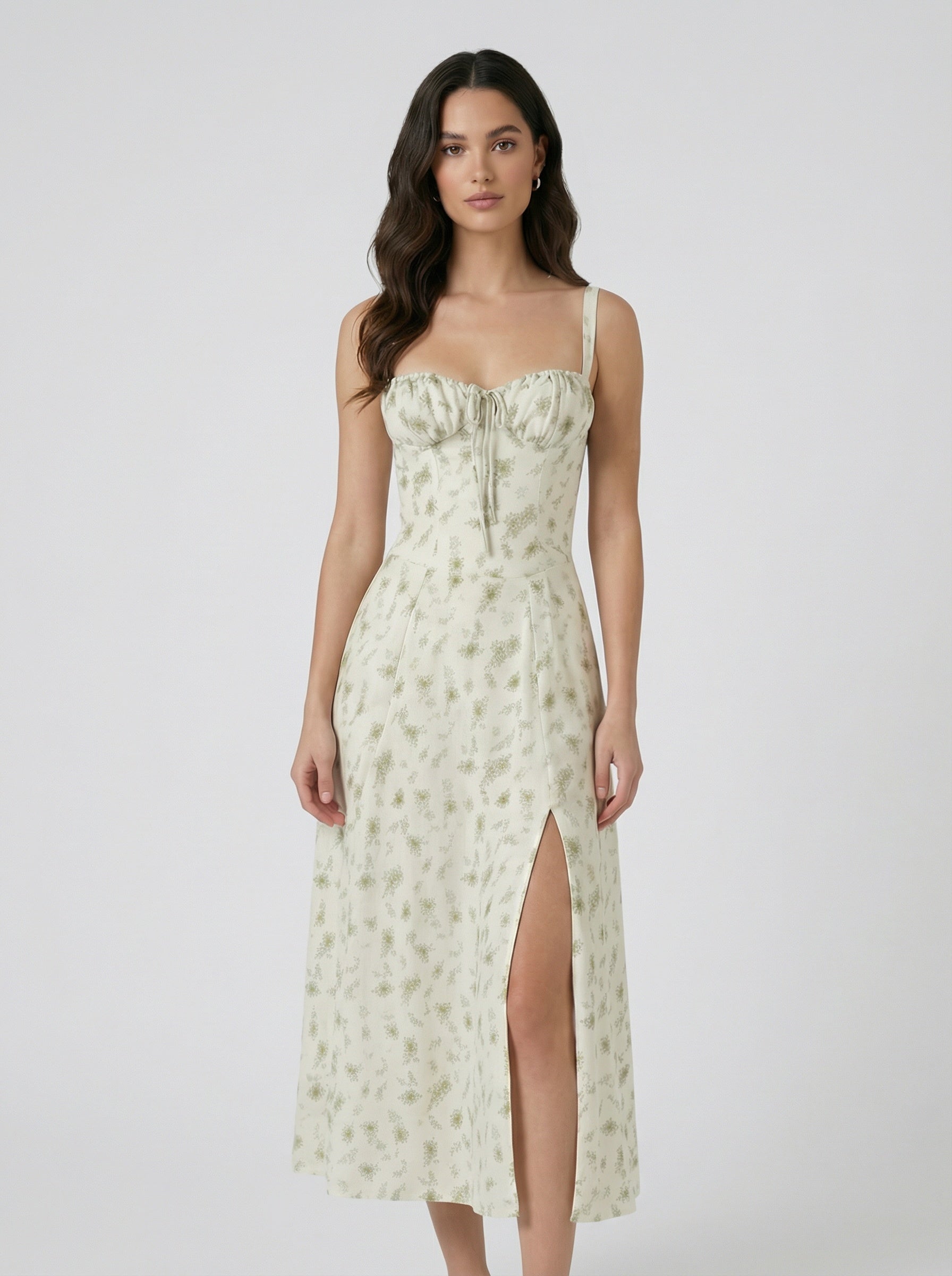 Flared midi dress with straps and ties for women