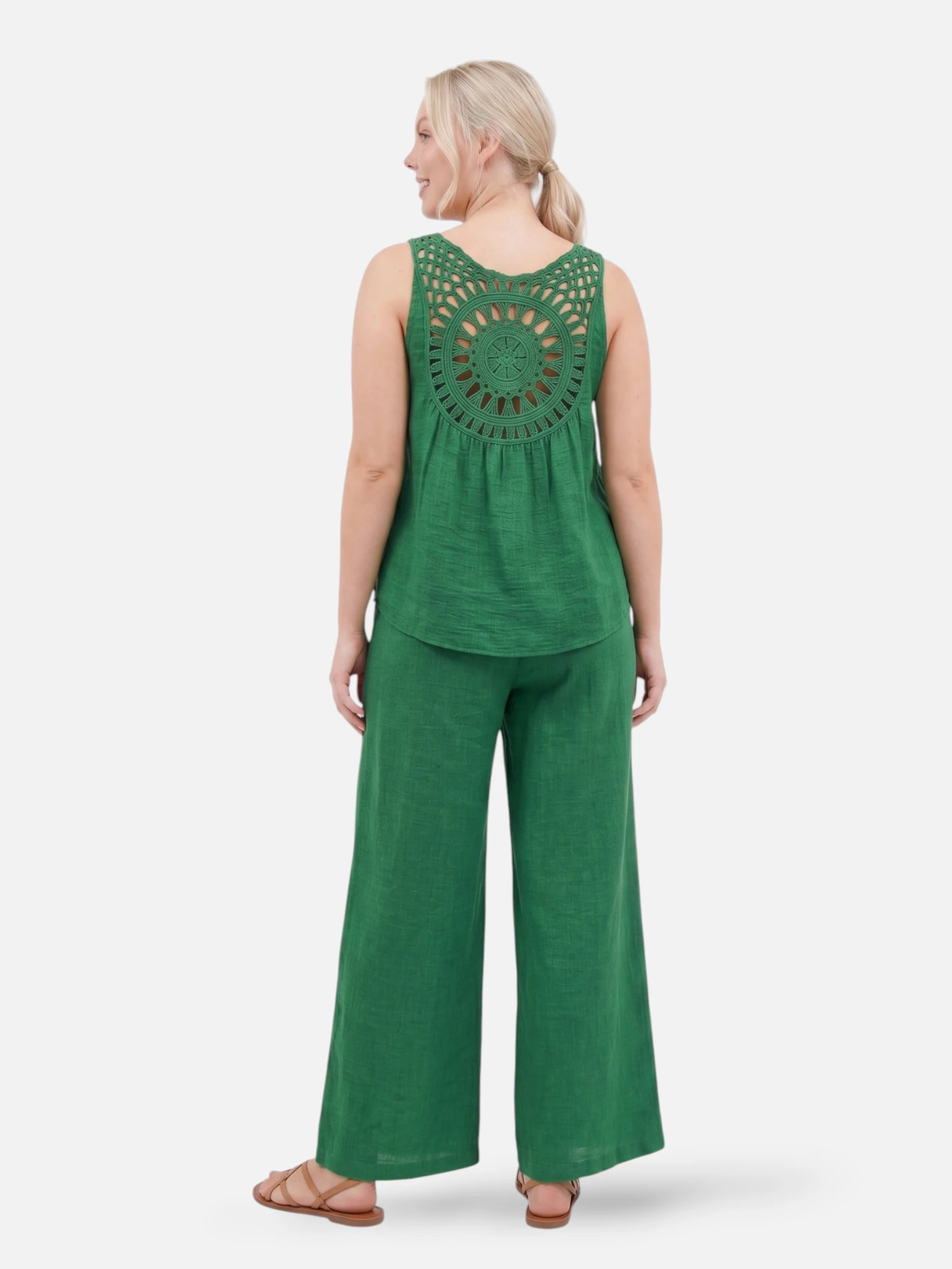 Ensemble en lin avec détail crochet au dos pour femme
