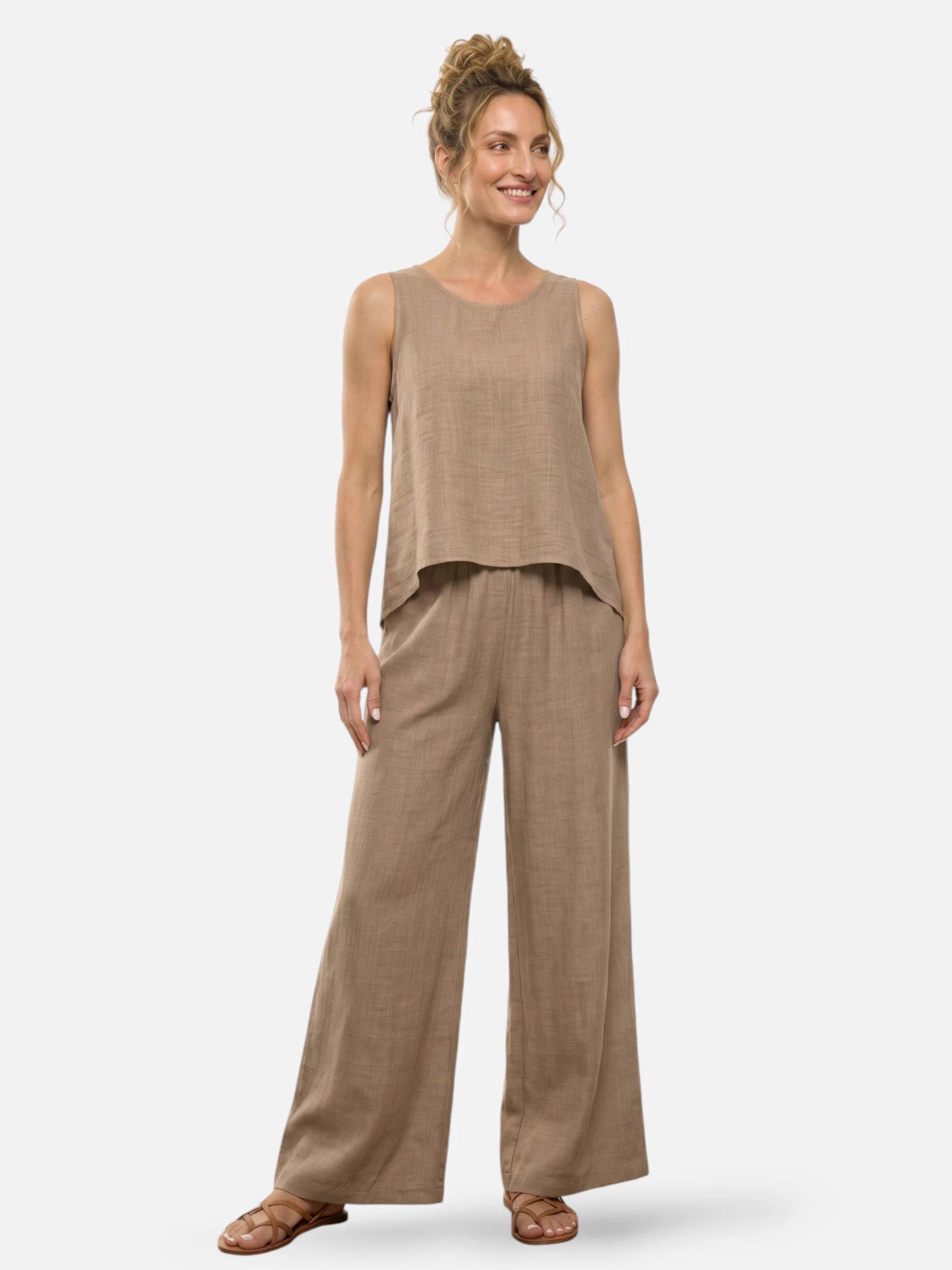 Ensemble en lin avec détail crochet au dos pour femme