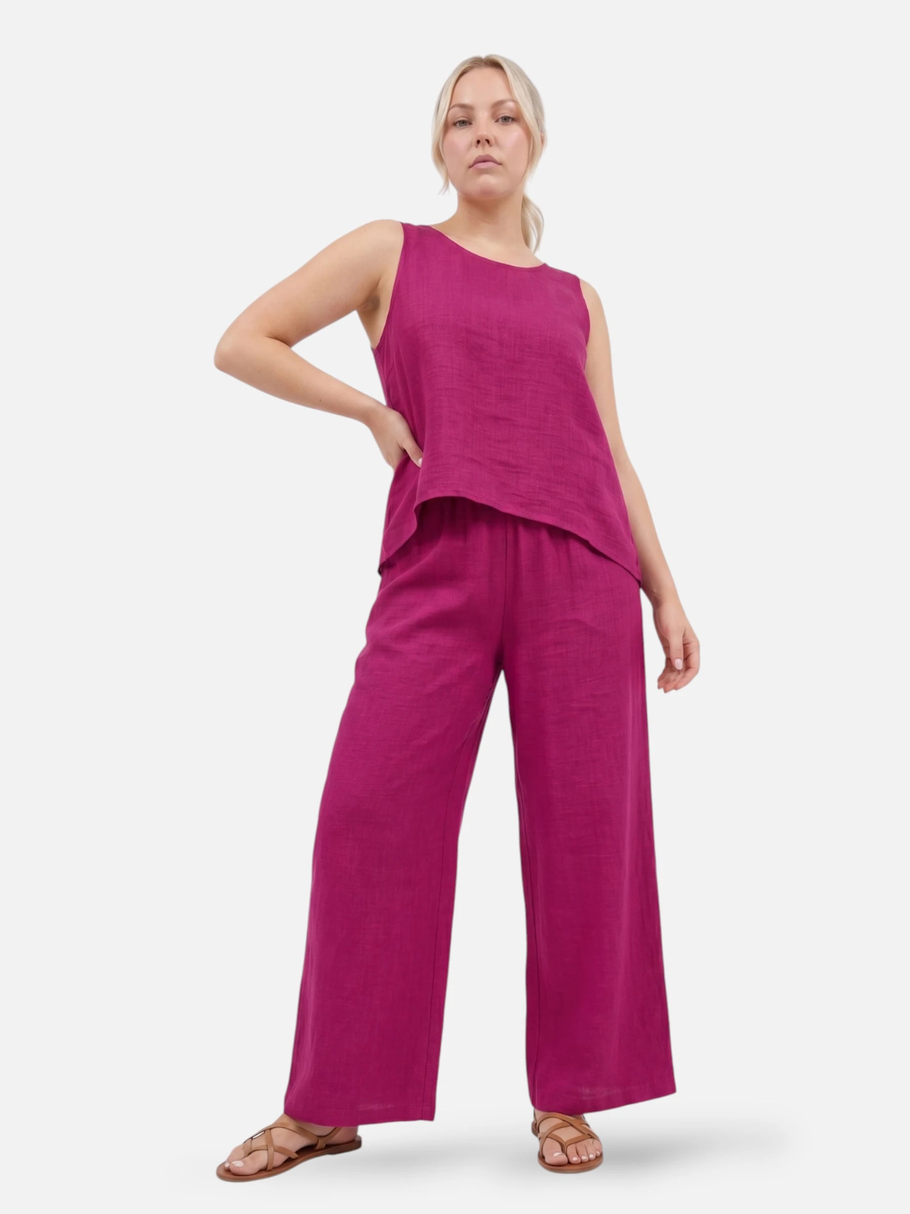 Ensemble en lin avec détail crochet au dos pour femme