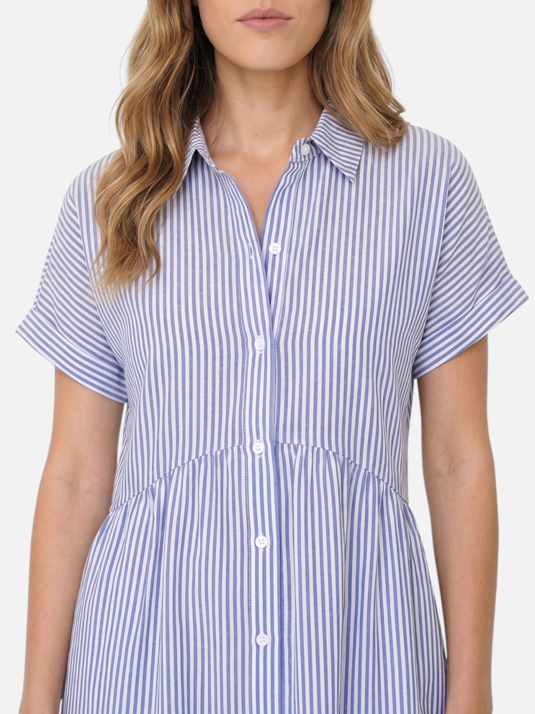 Striped midi shirt dress – shirt collar and flared cut