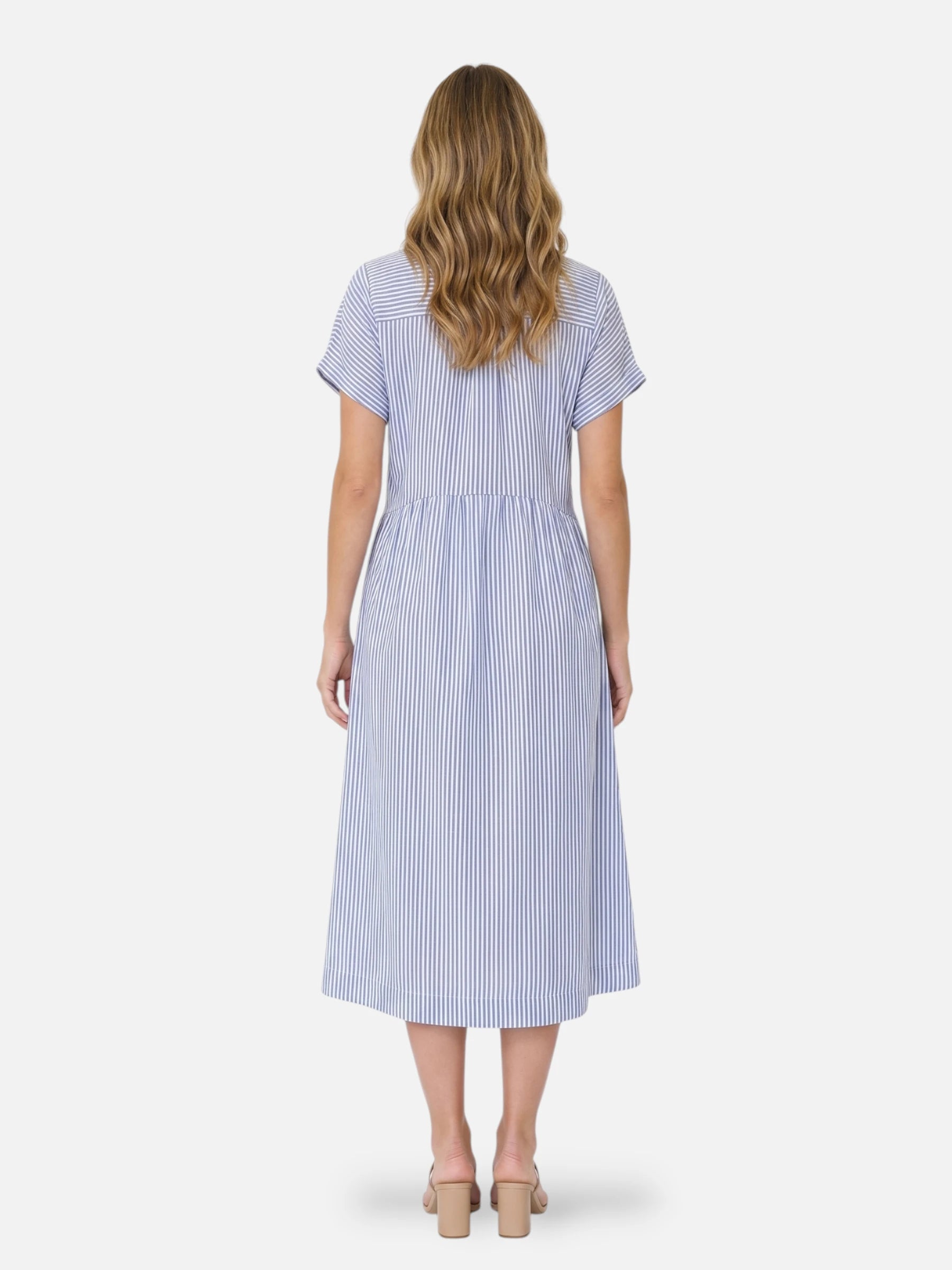 Striped midi shirt dress – shirt collar and flared cut