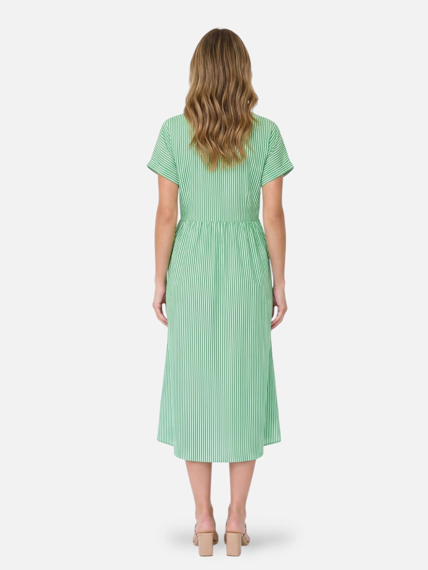 Striped midi shirt dress – shirt collar and flared cut
