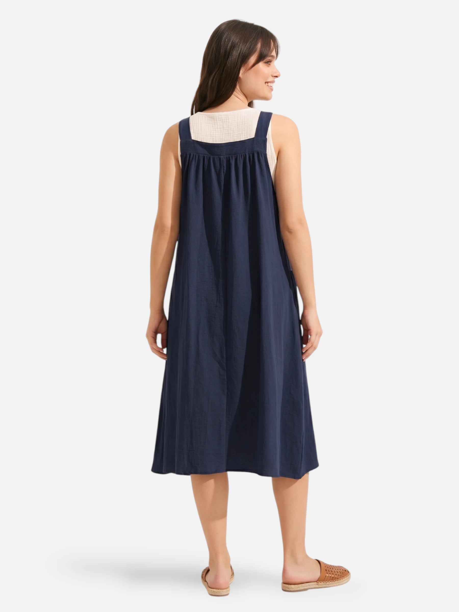 Robe chasuble midi – bretelles réglables et poches latérales