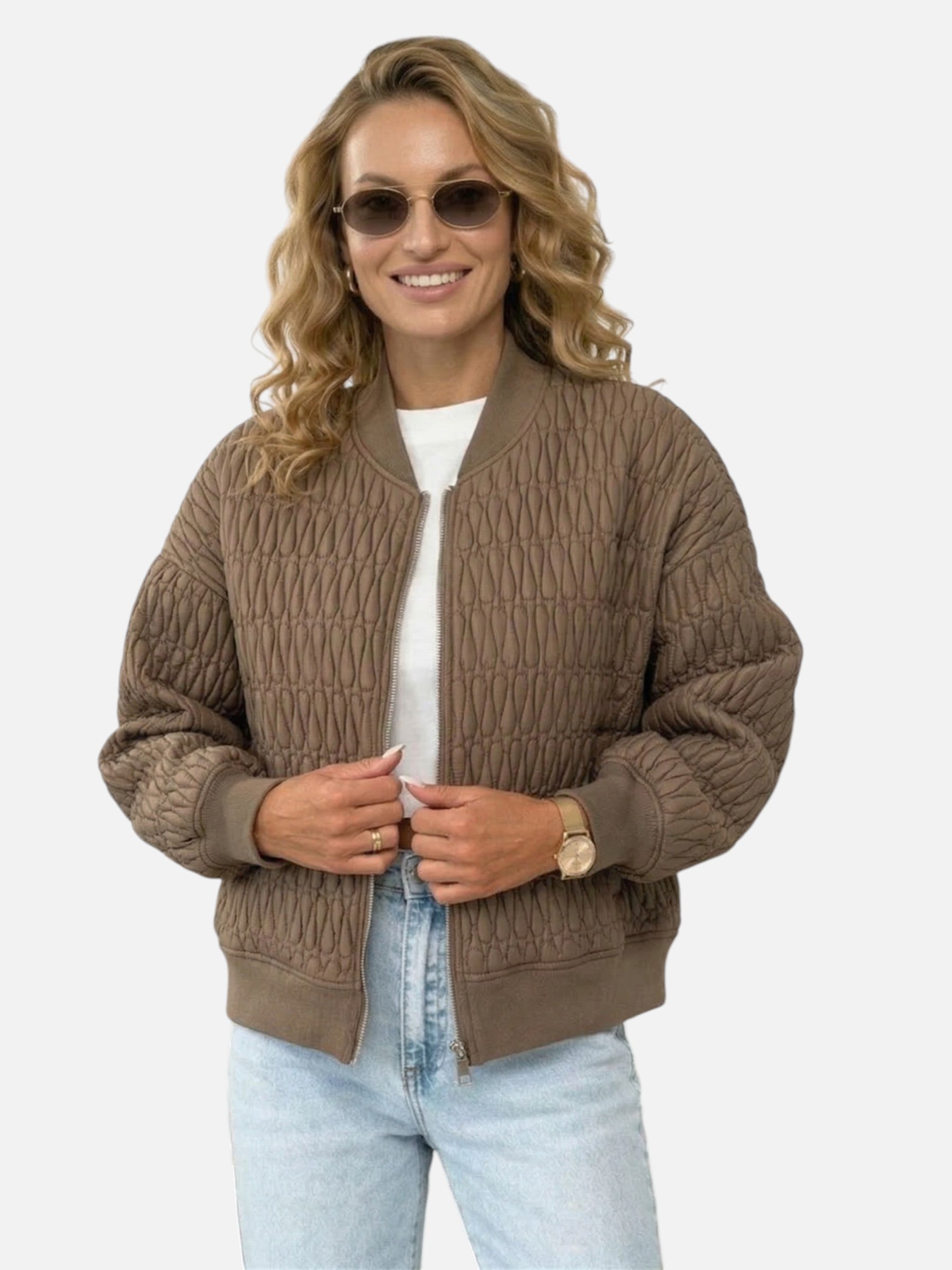 Oversized quilted bomber jacket for women