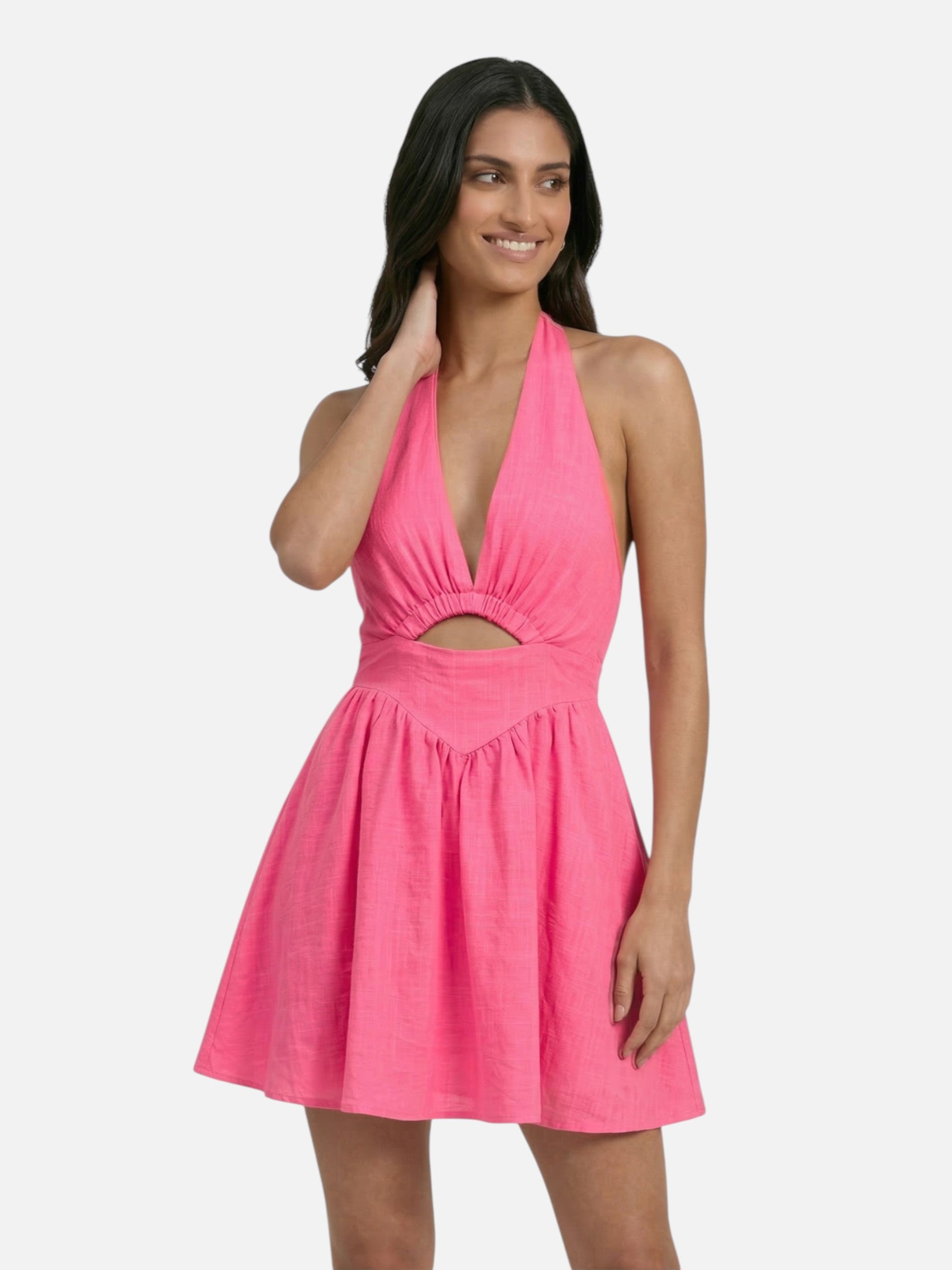 Robe mini dos nu à col licou pour femme – robe d'été élégante