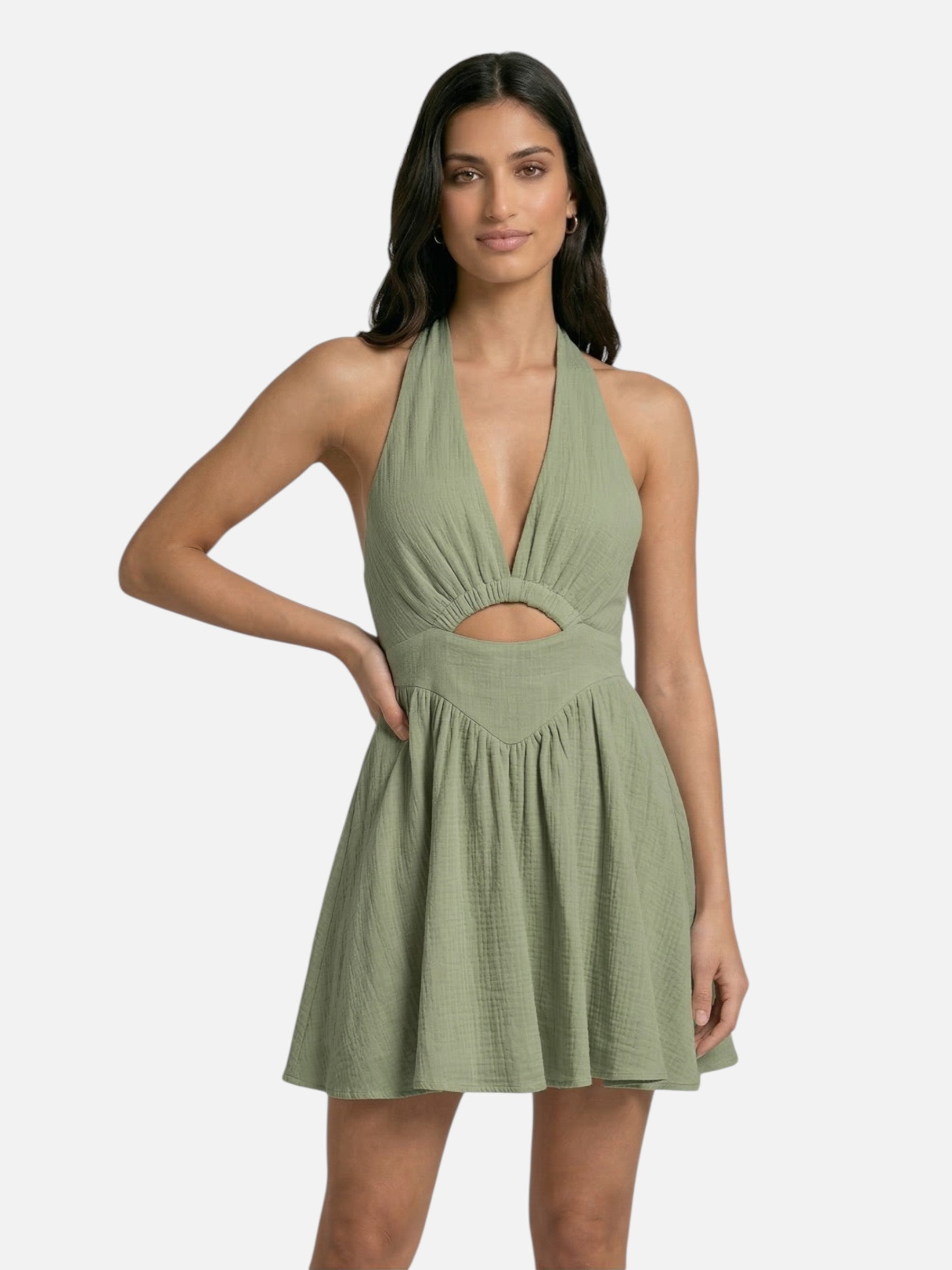 Robe mini dos nu à col licou pour femme – robe d'été élégante