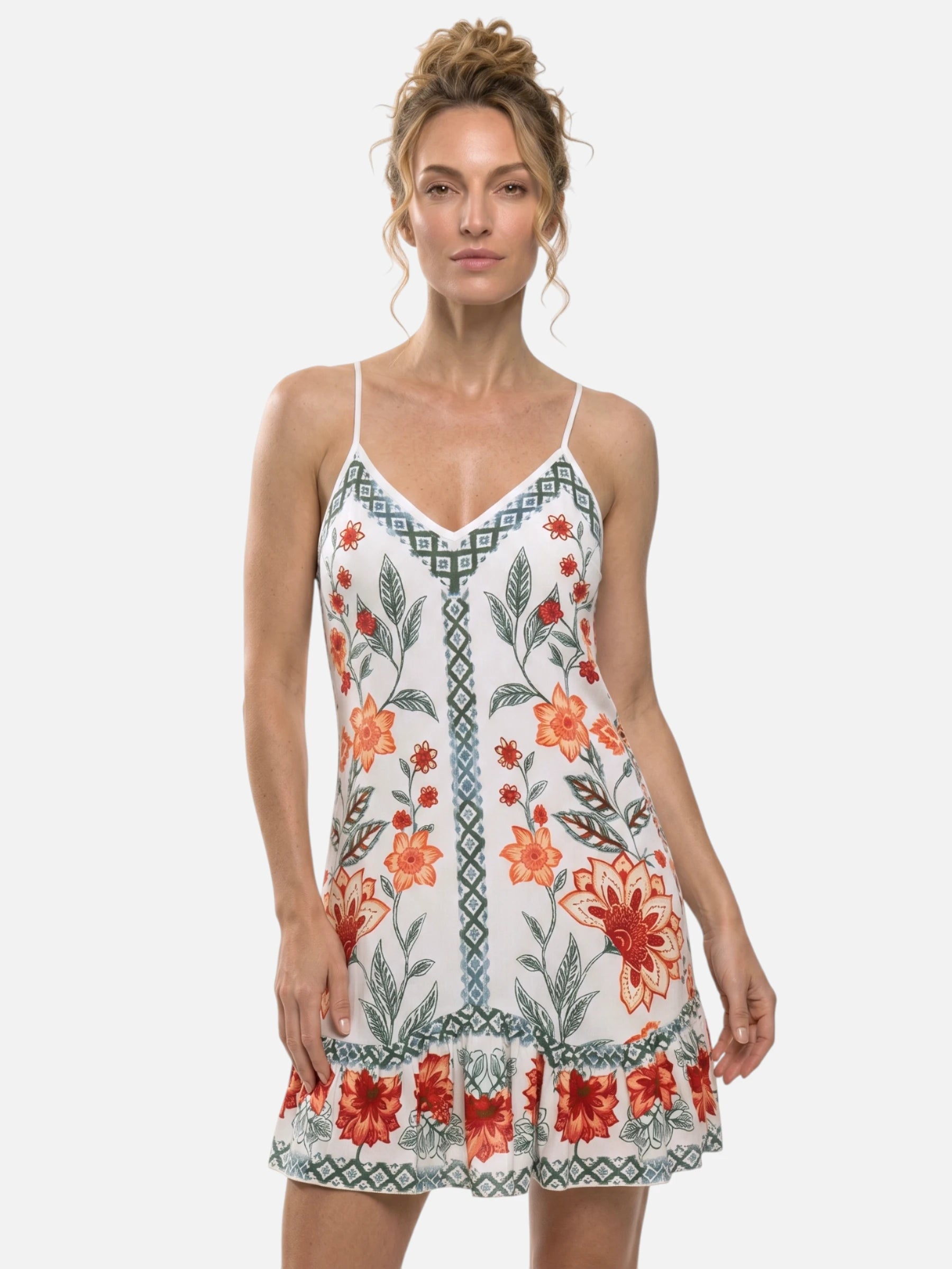 Robe courte à bretelles fines et imprimé fleuri bohème