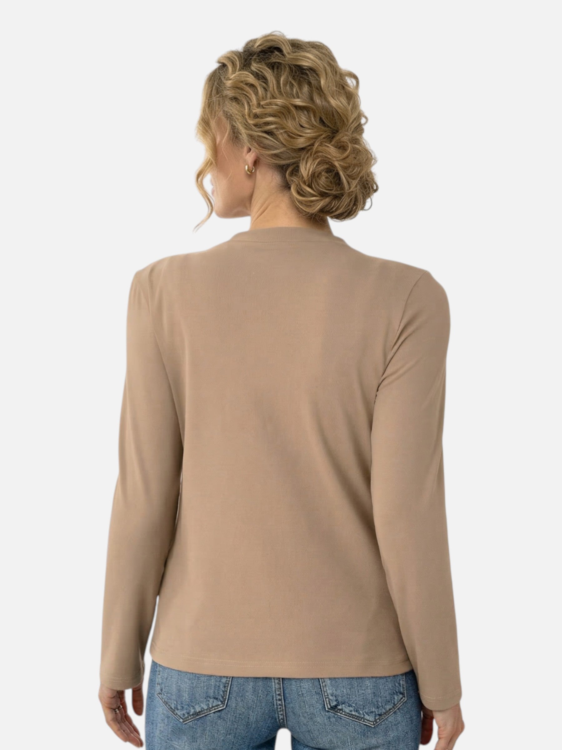 Top à col drapé torsadé à manches longues pour femme
