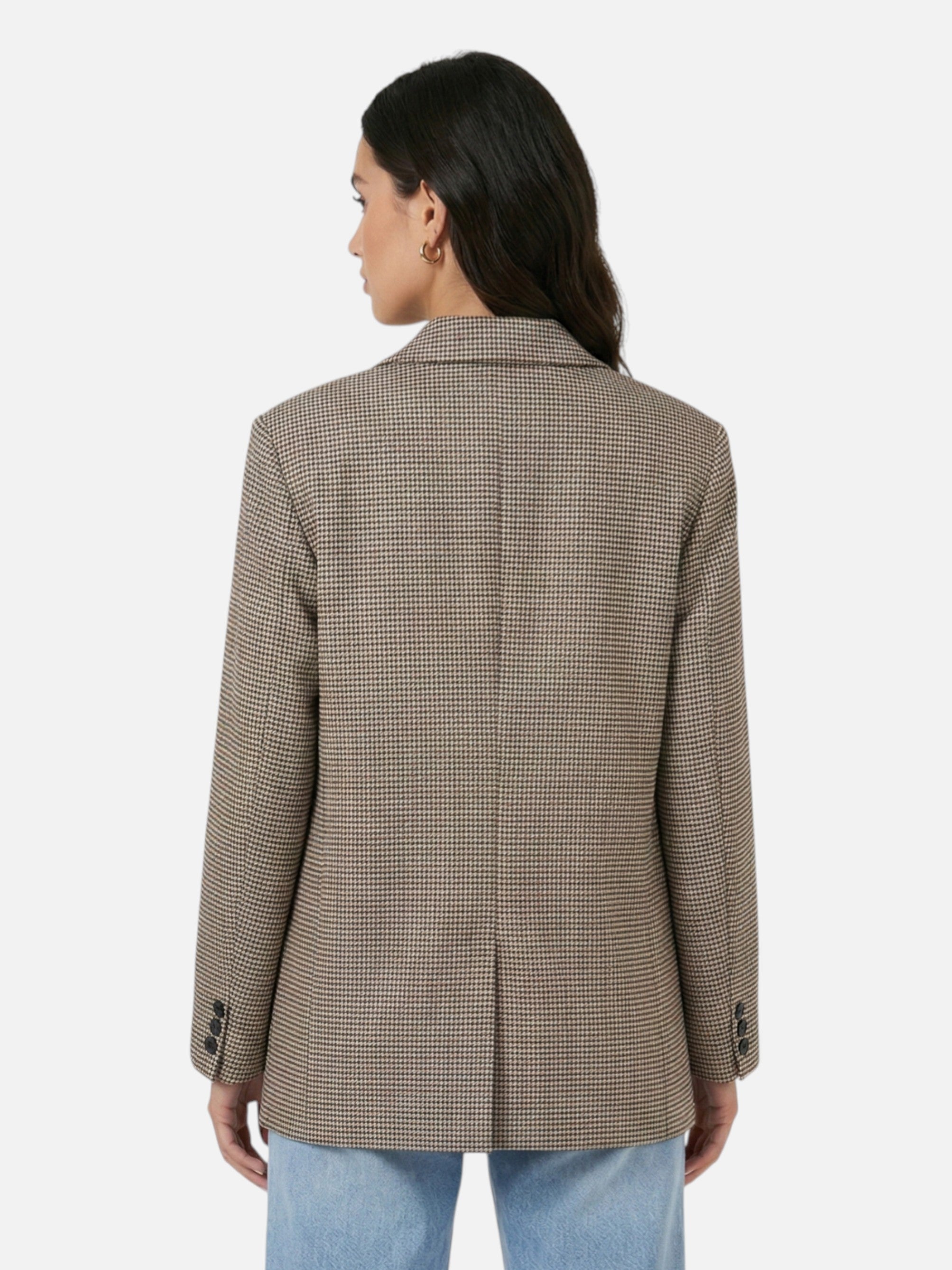 Elegant double-breasted plaid blazer for women