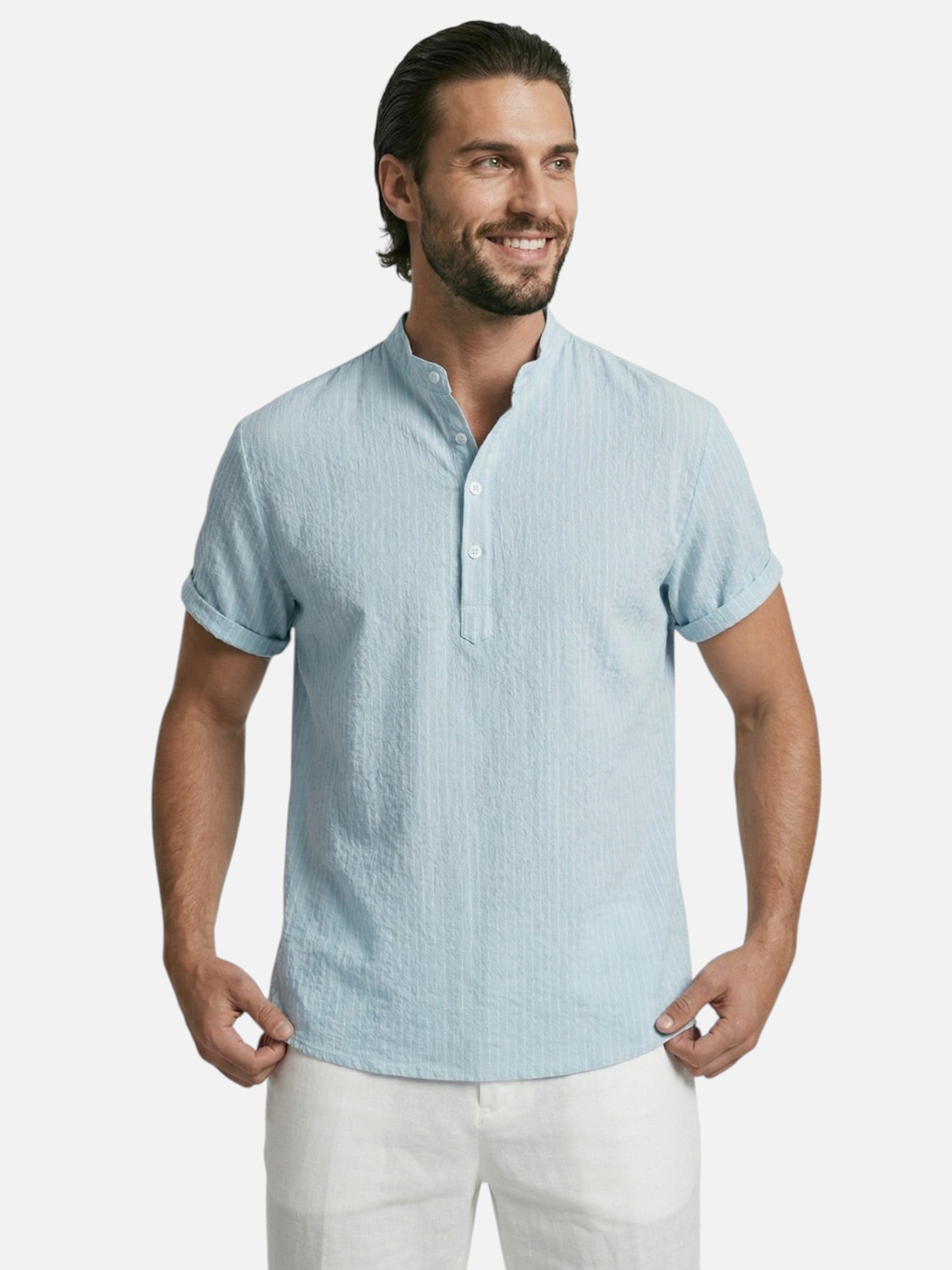 Chemise homme été à rayures col officier manches courtes