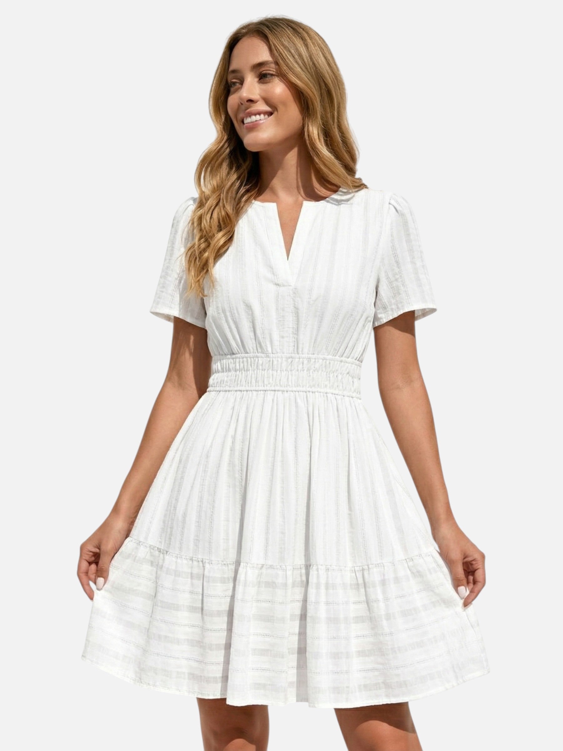 Robe femme été texturée manches courtes – Coupe fluide et légère