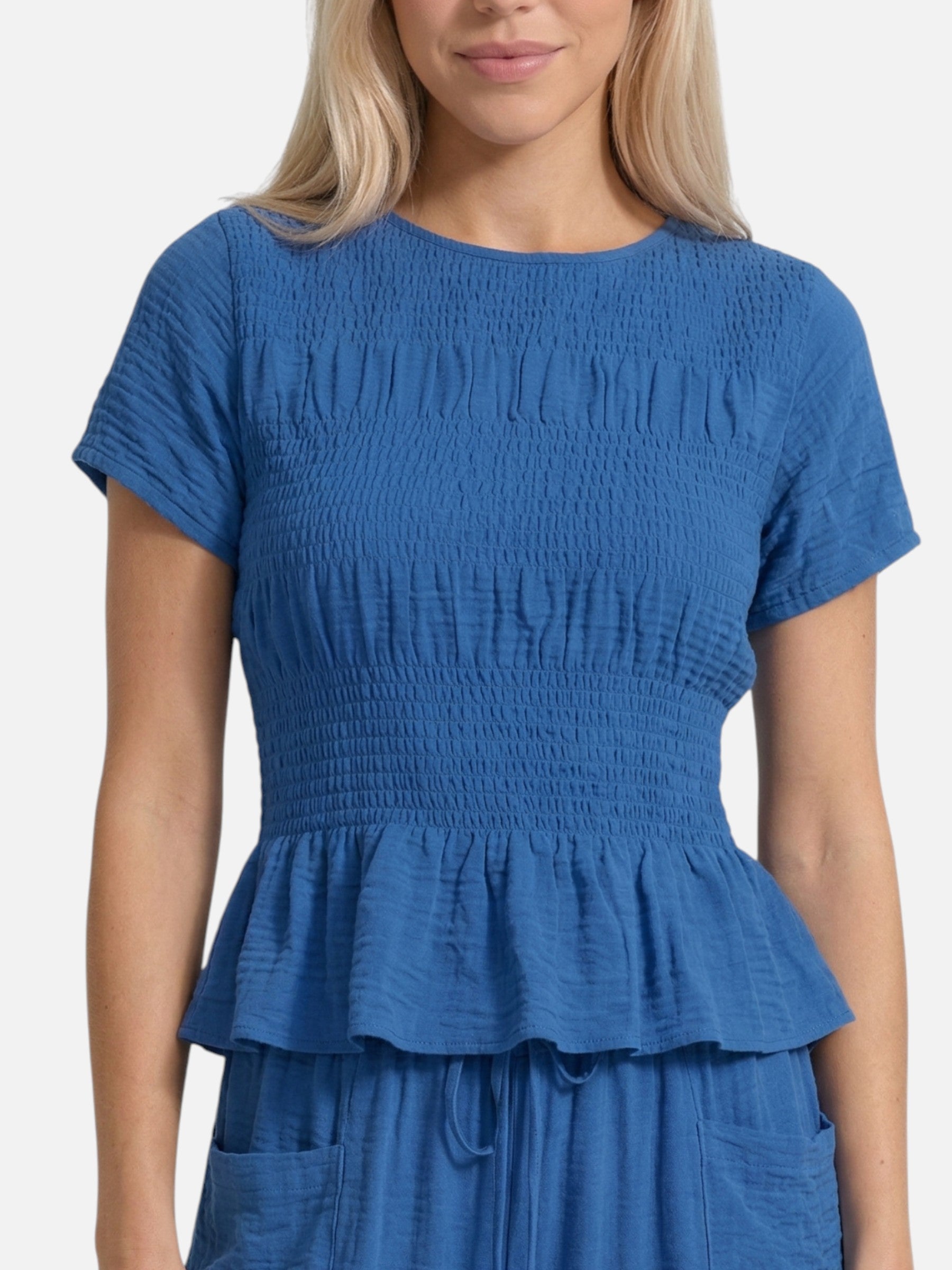 Ensemble femme à manches courtes et pantalon large texturé