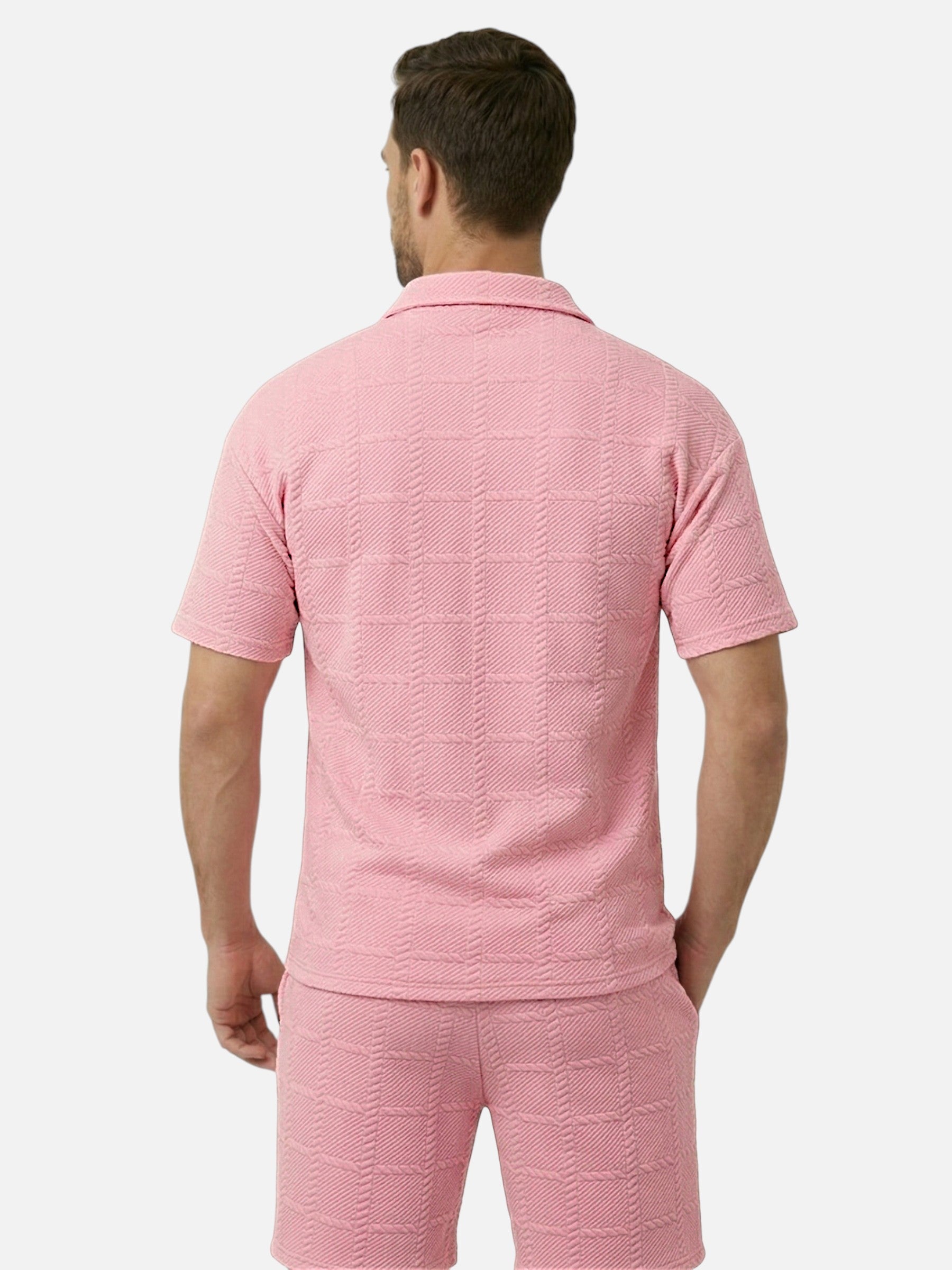 Men's textured polo and short set with short sleeves