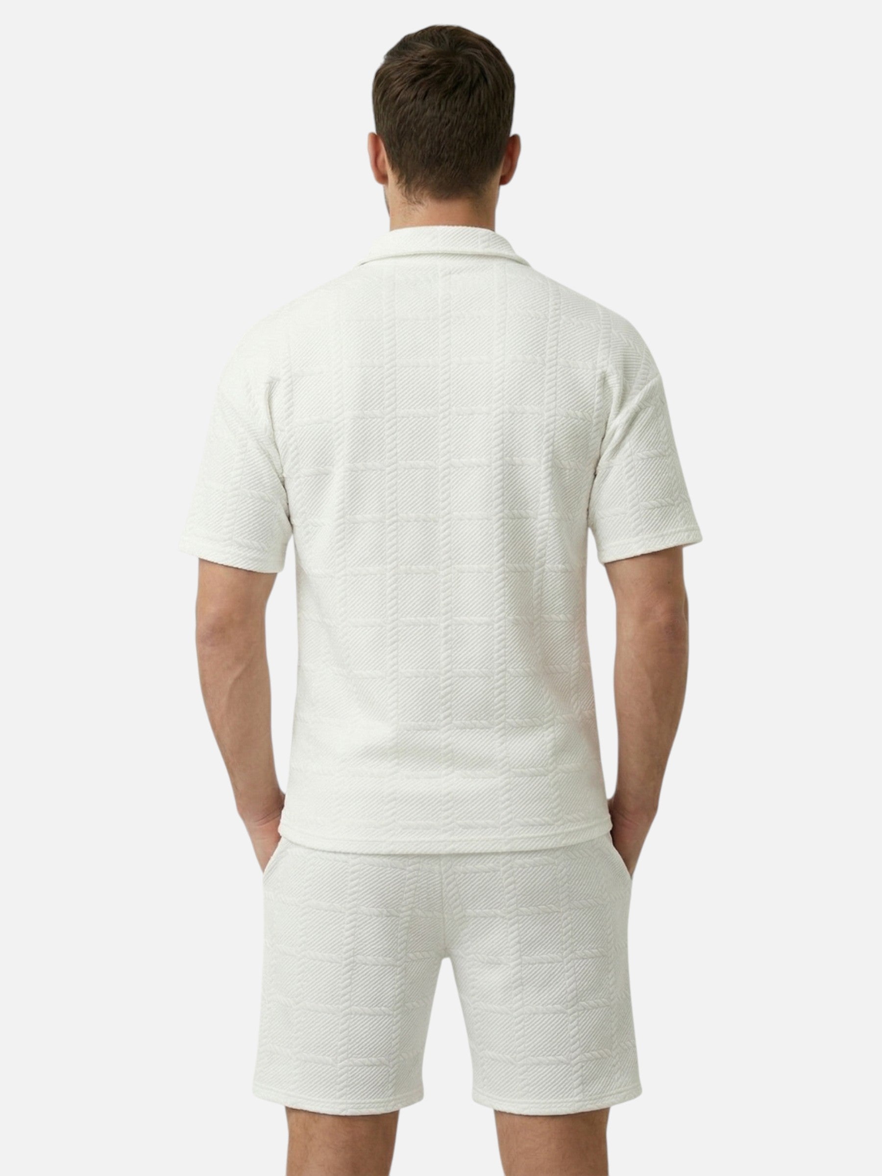 Men's textured polo and short set with short sleeves