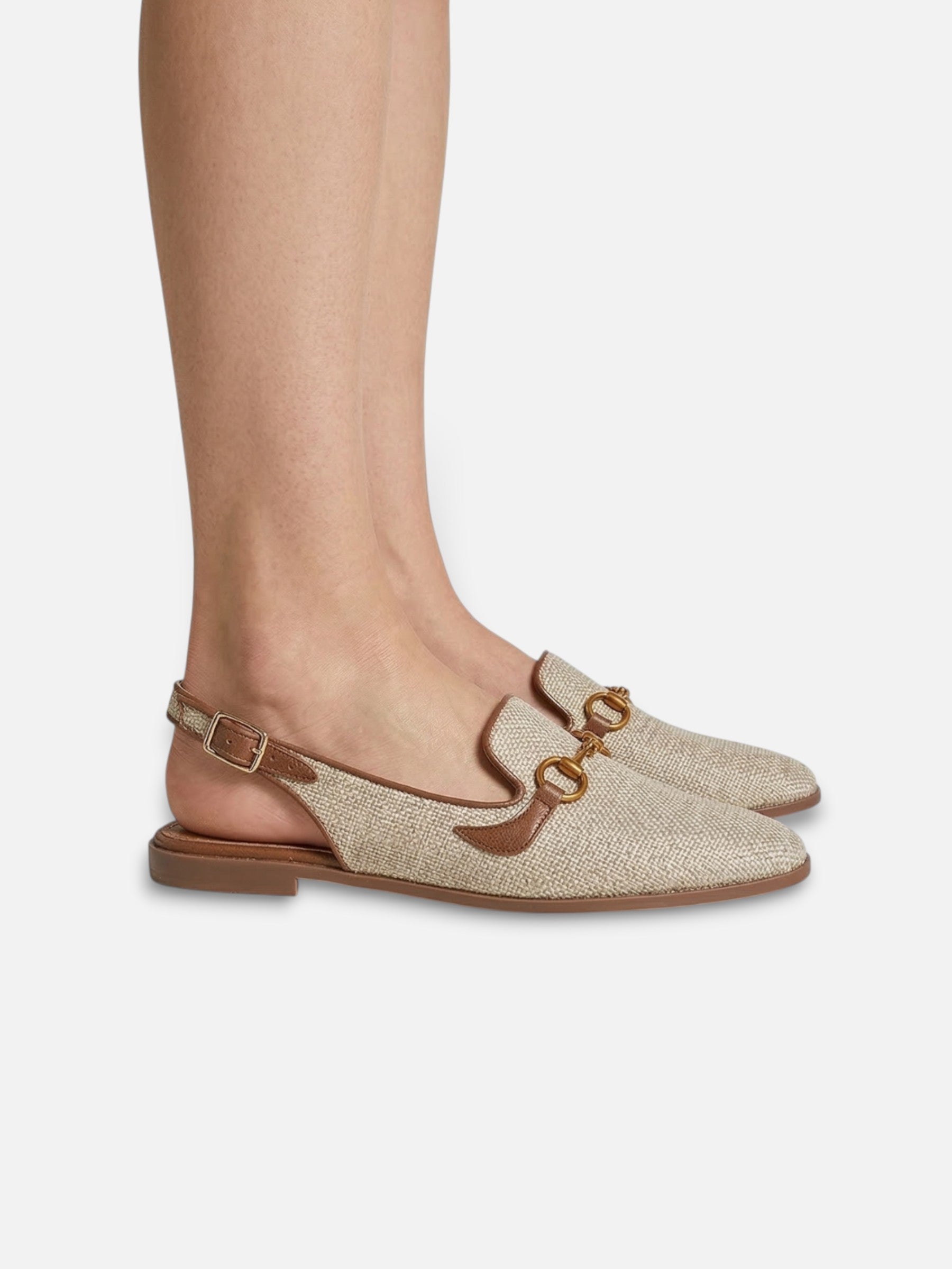 Flat slingback loafers with gold bit for women