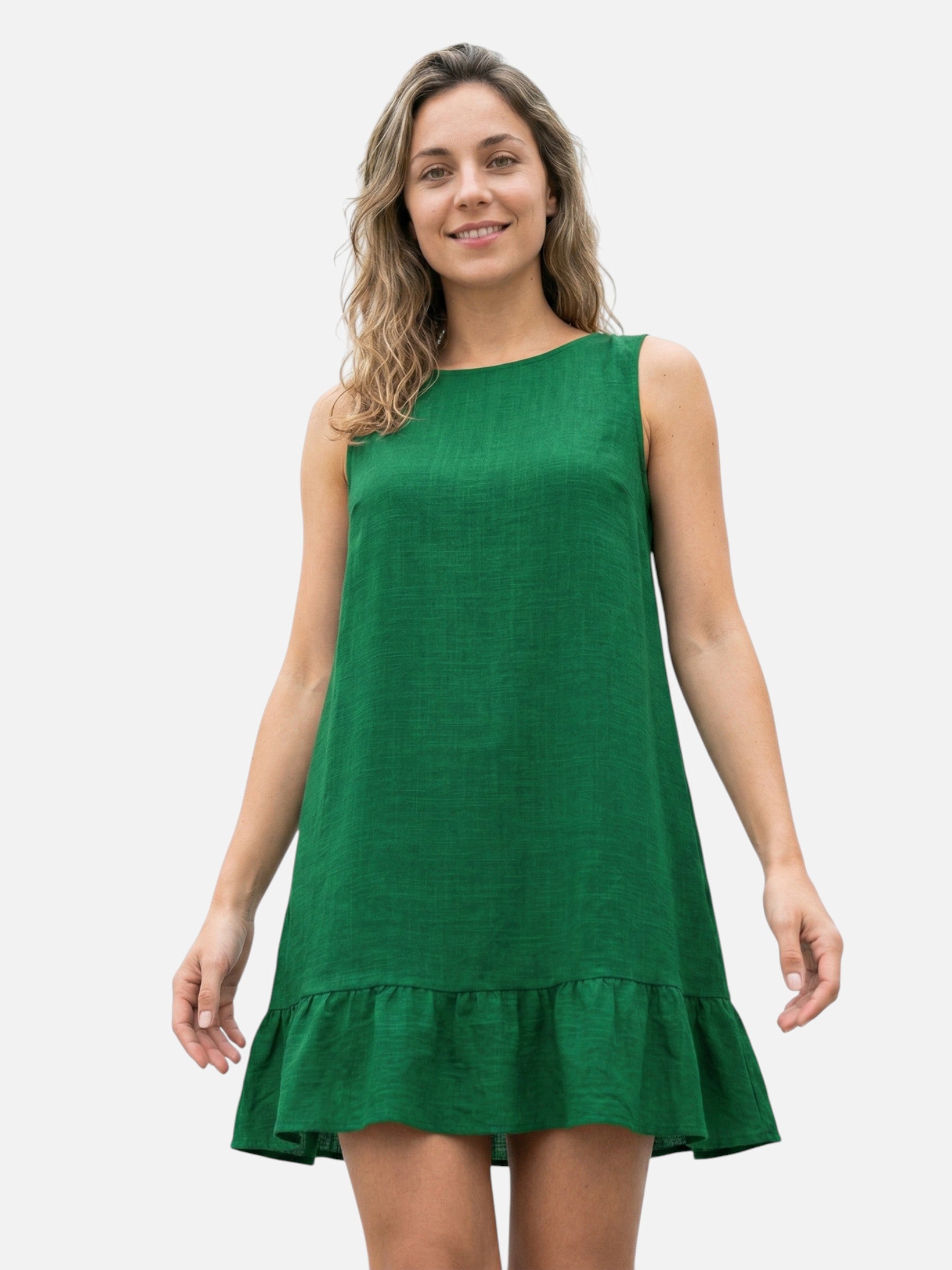 Short sleeveless dress with ruffled hem for women