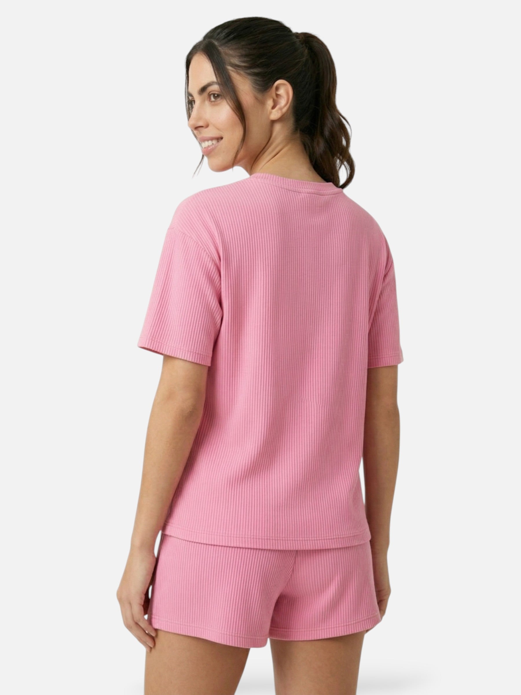 Ensemble femme short et t-shirt manches courtes côtelé