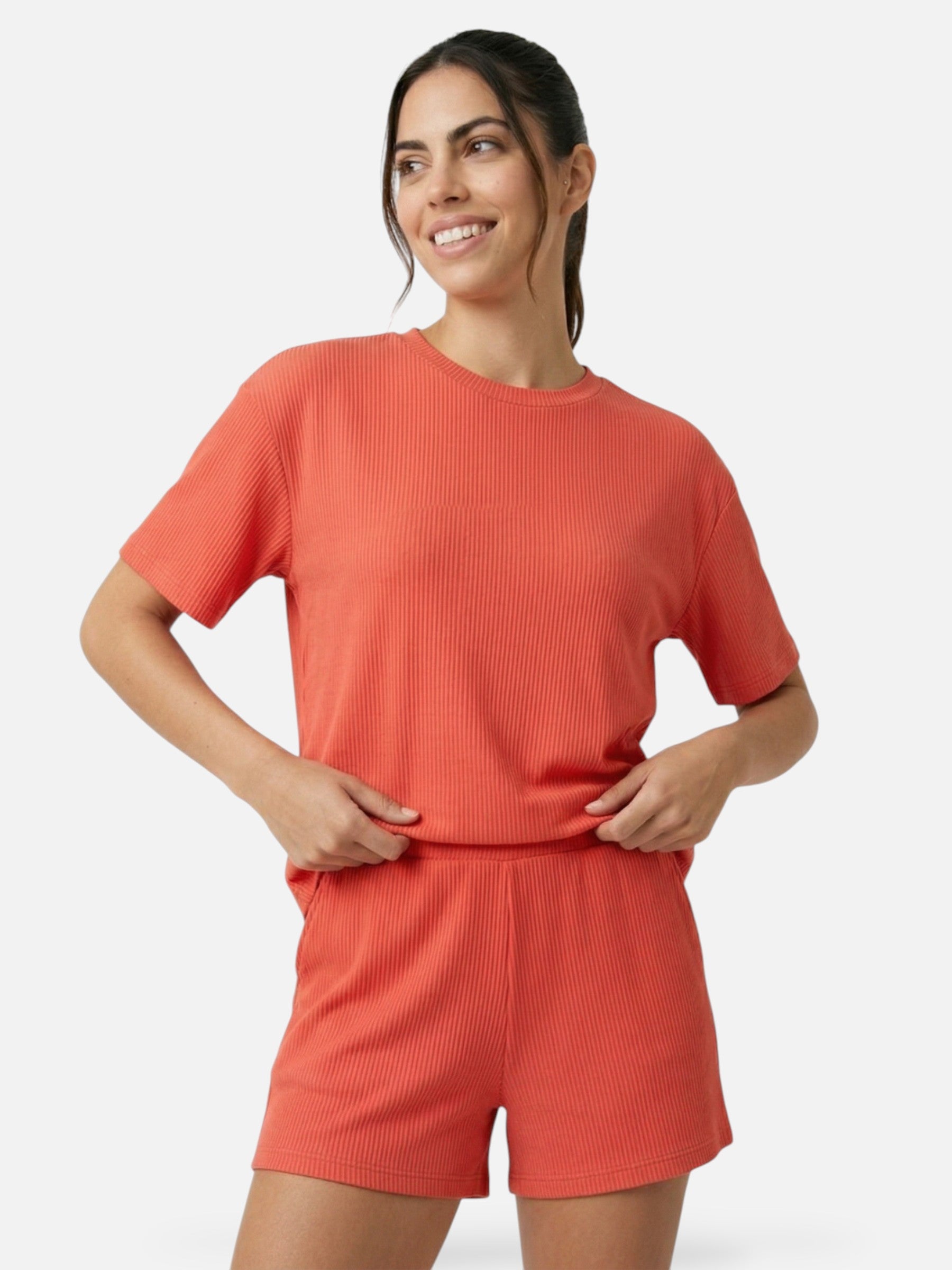 Ensemble femme short et t-shirt manches courtes côtelé