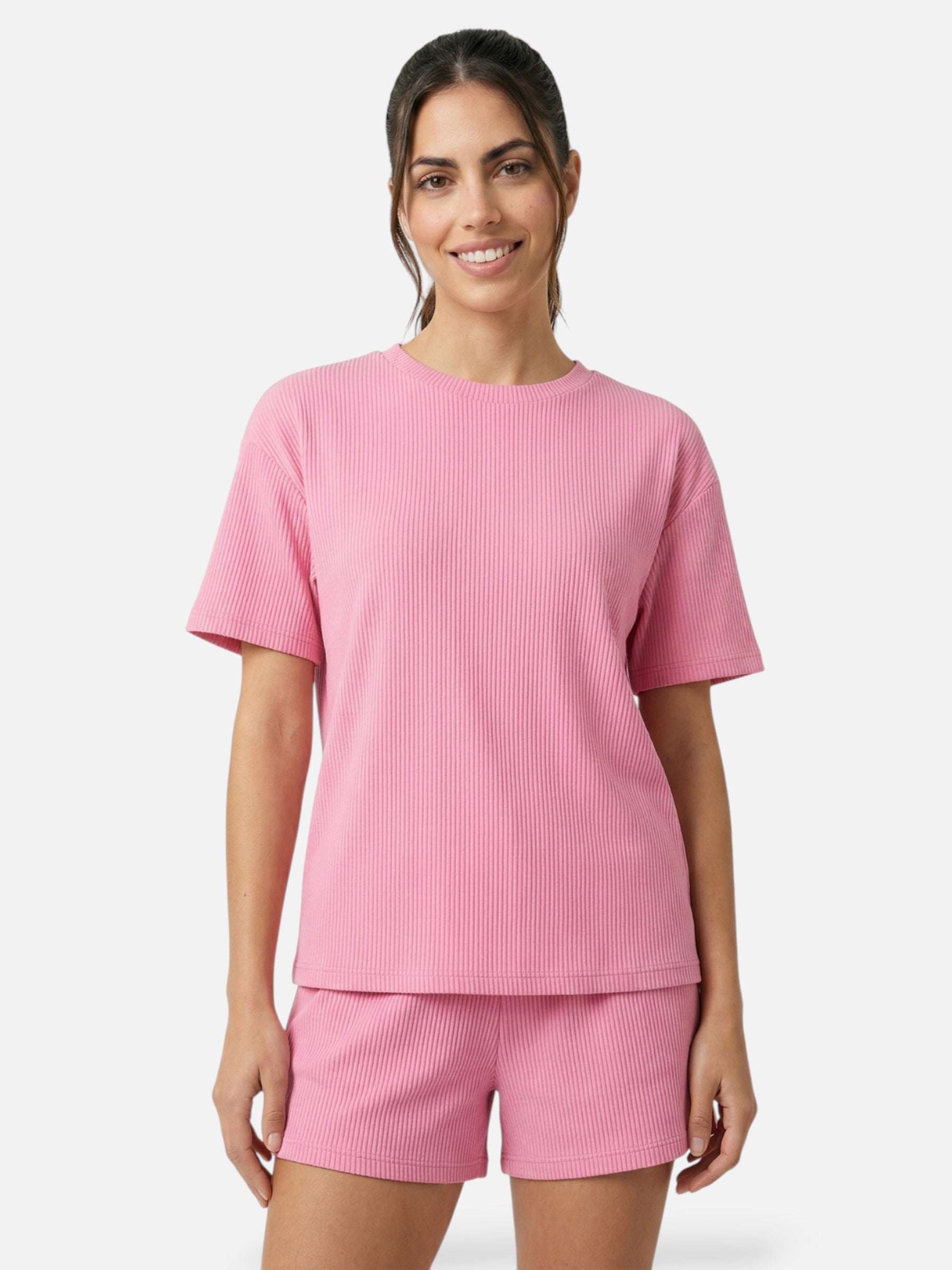 Ensemble femme short et t-shirt manches courtes côtelé