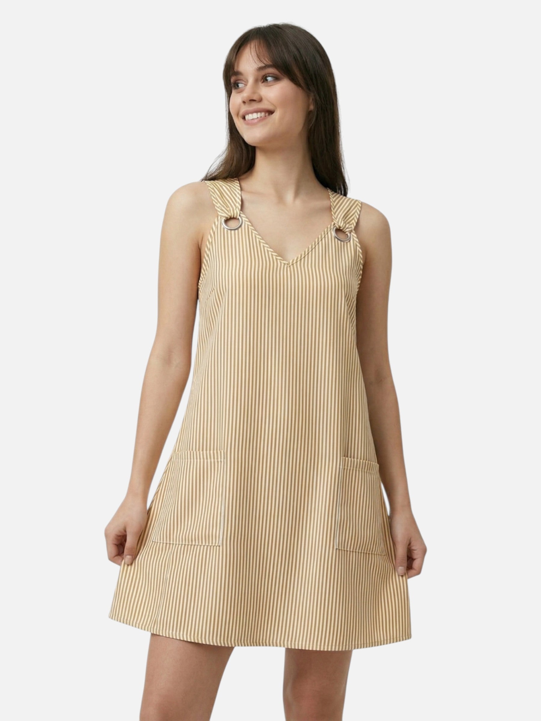 Robe d’été rayée femme avec poches et anneaux